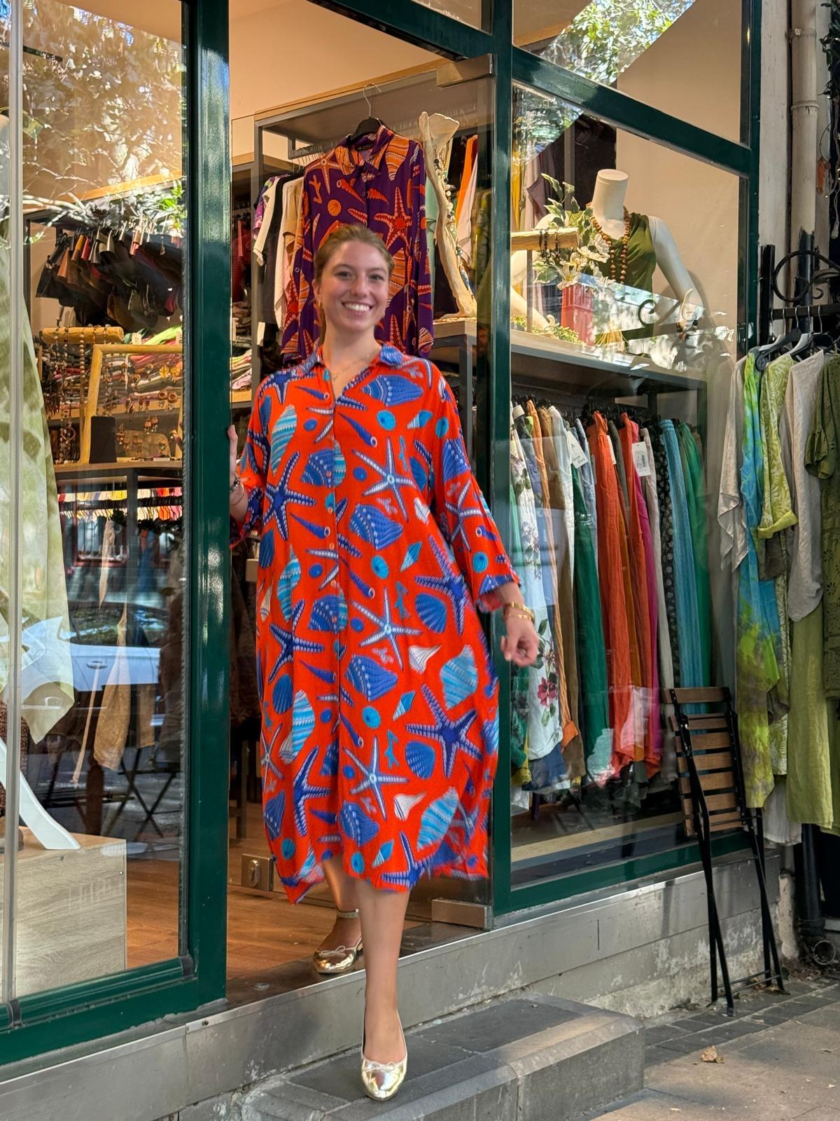 Deniz Yıldızı Desenli Gömlek Elbise