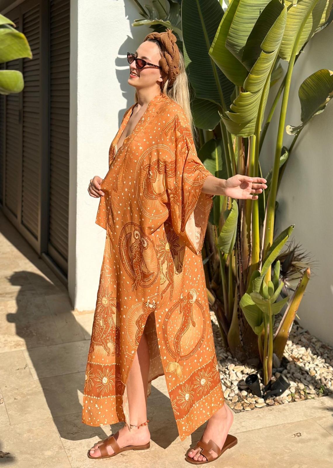 Turuncu Desenli Kimono