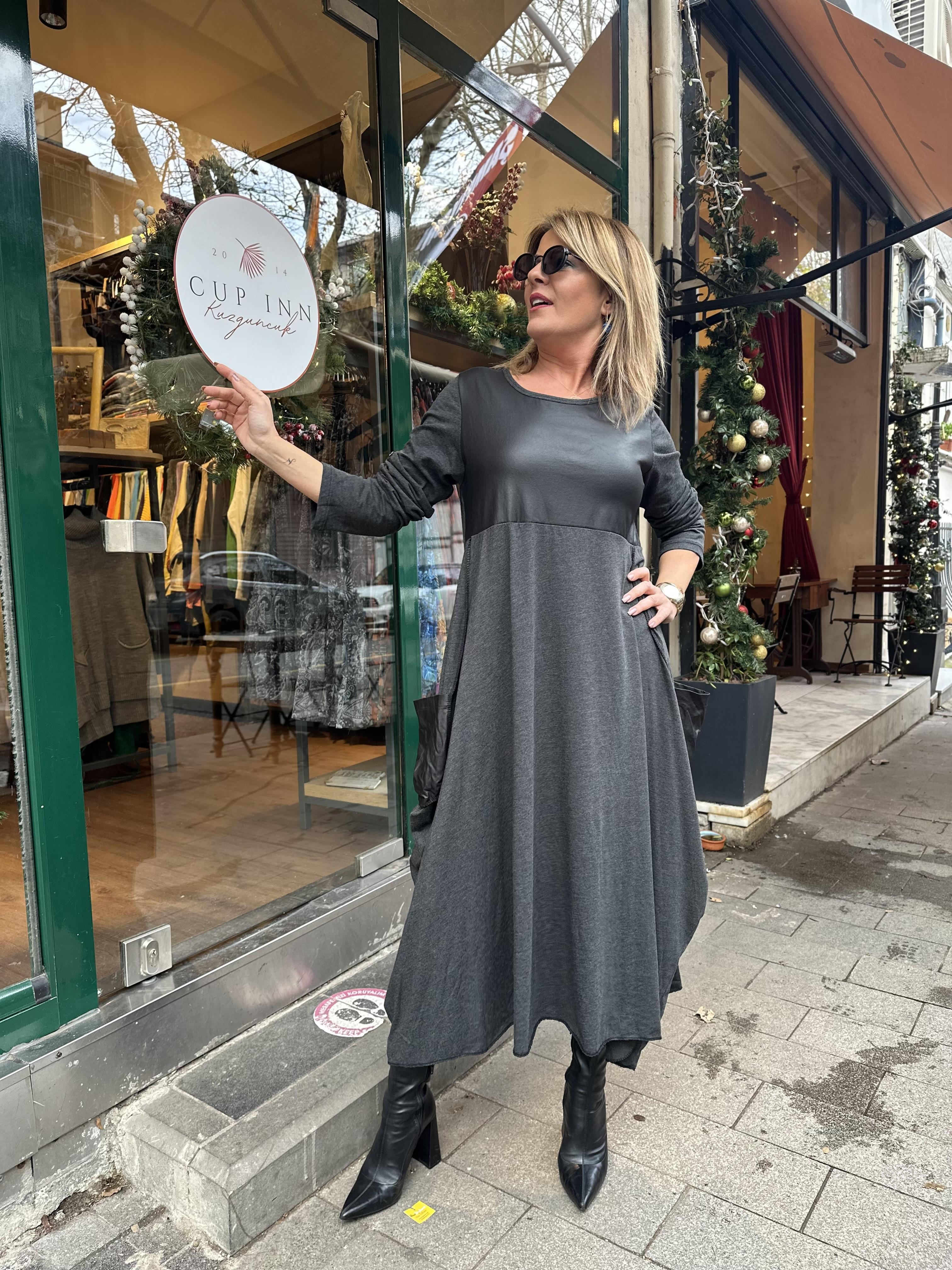 Deri Geçişli Luna Elbise