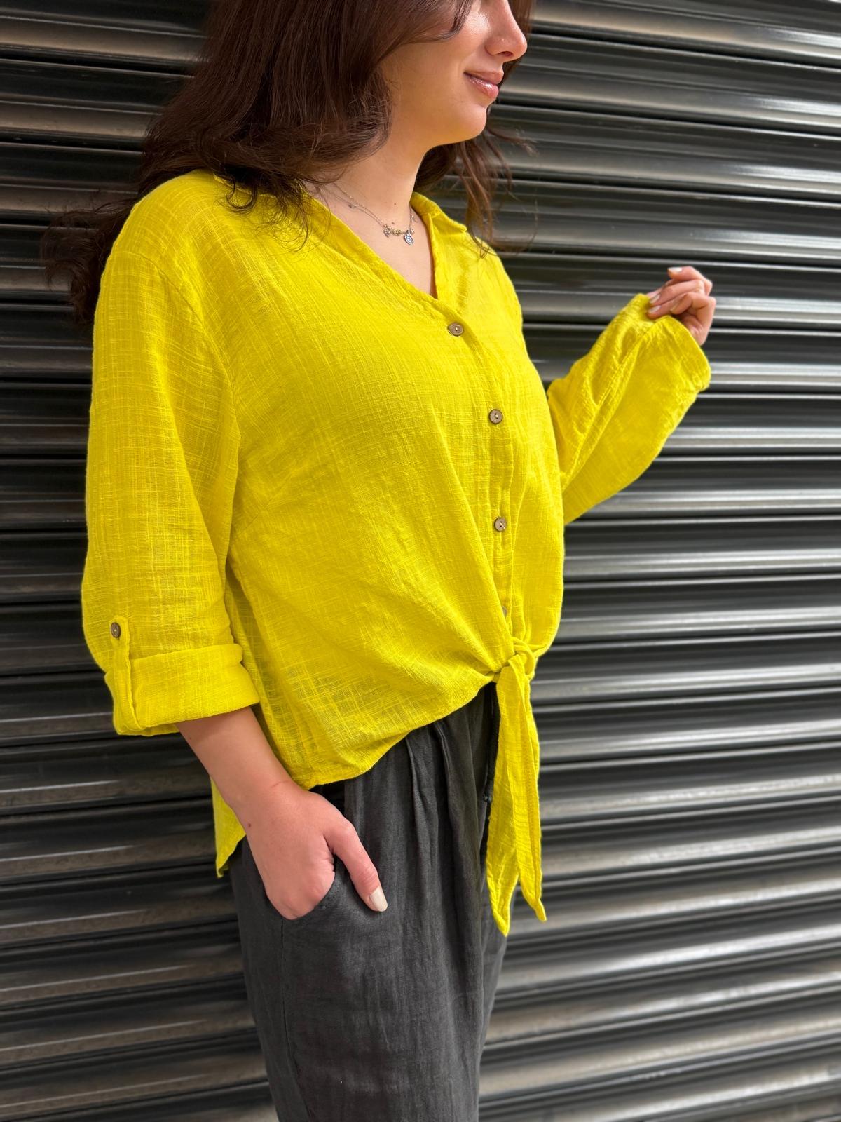 İthal Bağlamalı Keten Gömlek