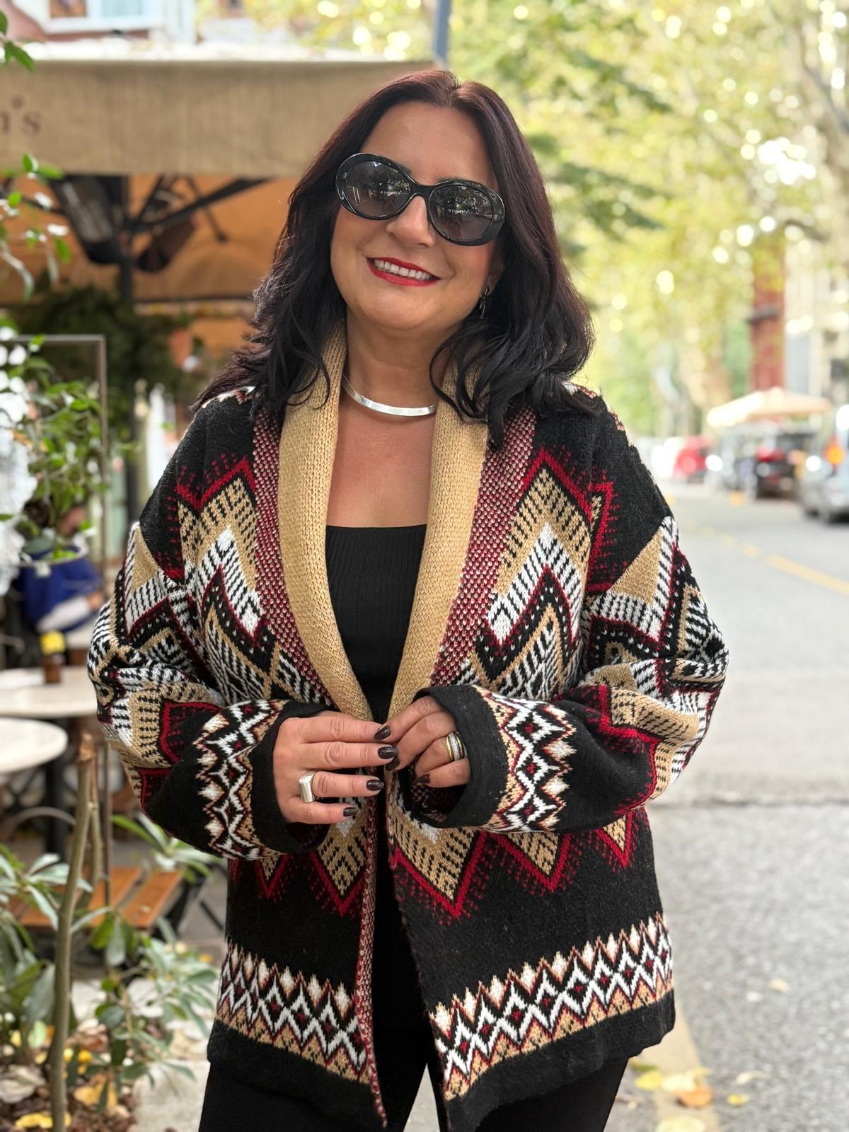 Kilim Desenli Şal Yaka Hırka