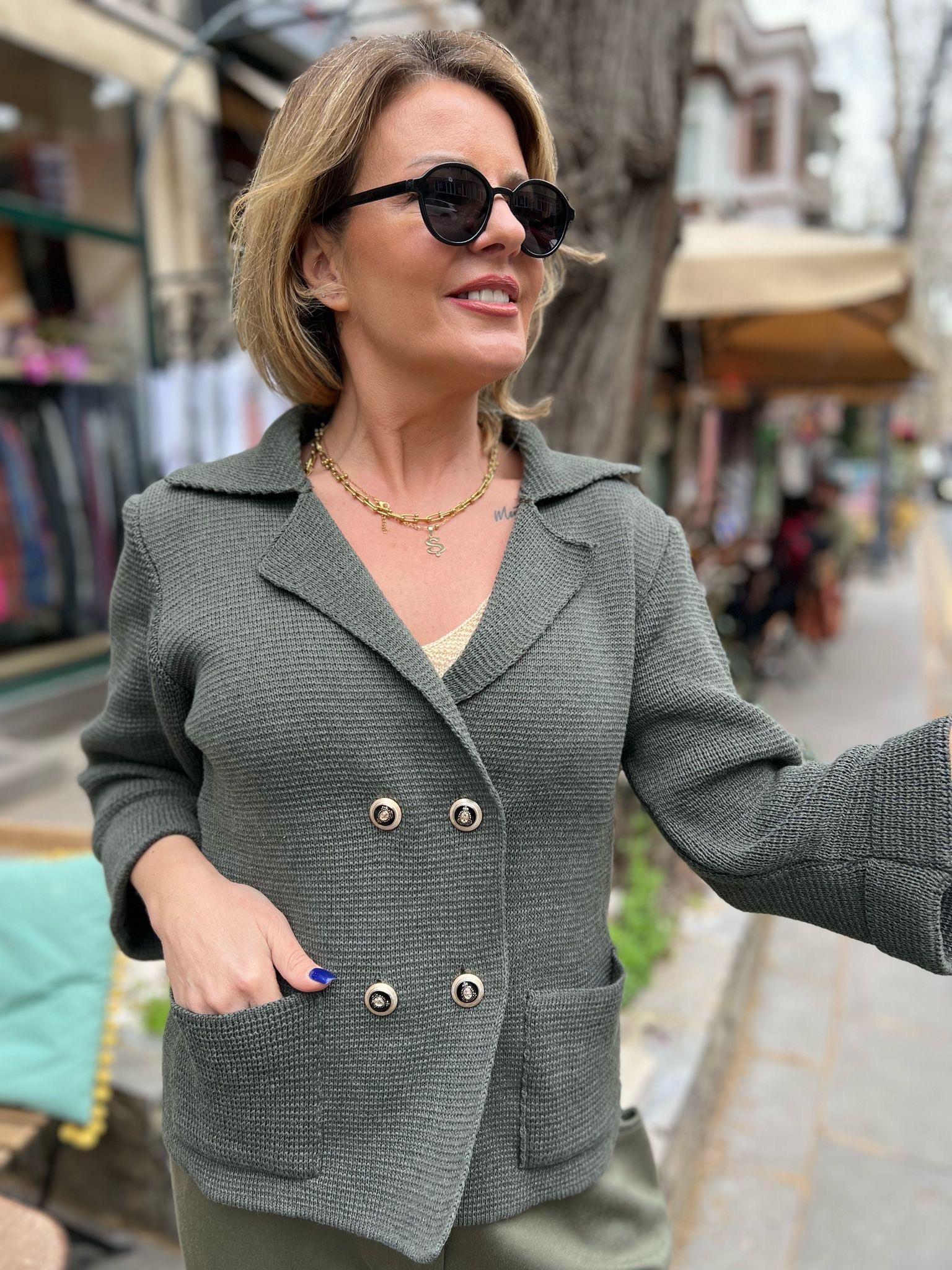 Haki Kruvaze Triko Ceket