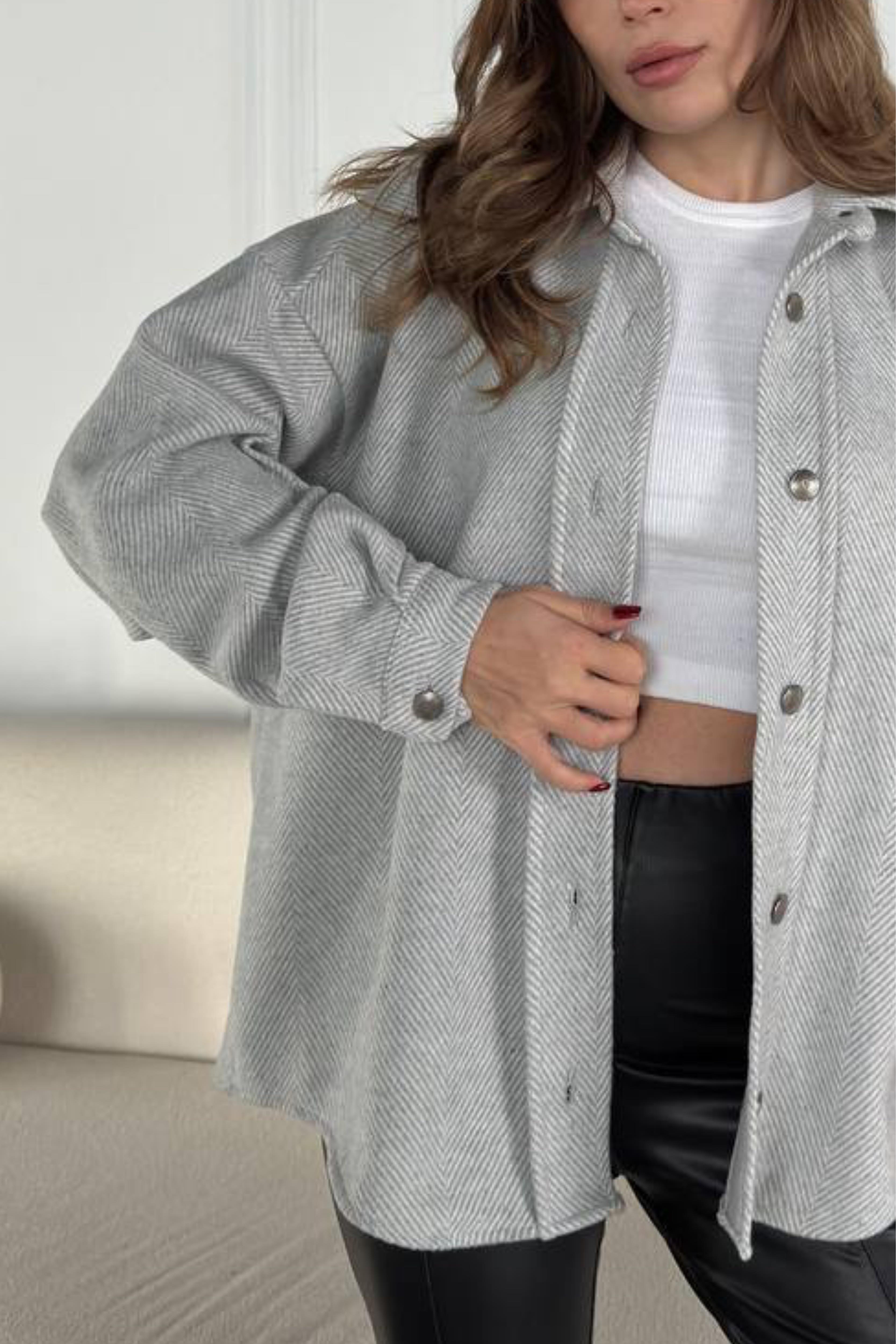 Gri Balık Sırtı Kaşe Gömlek