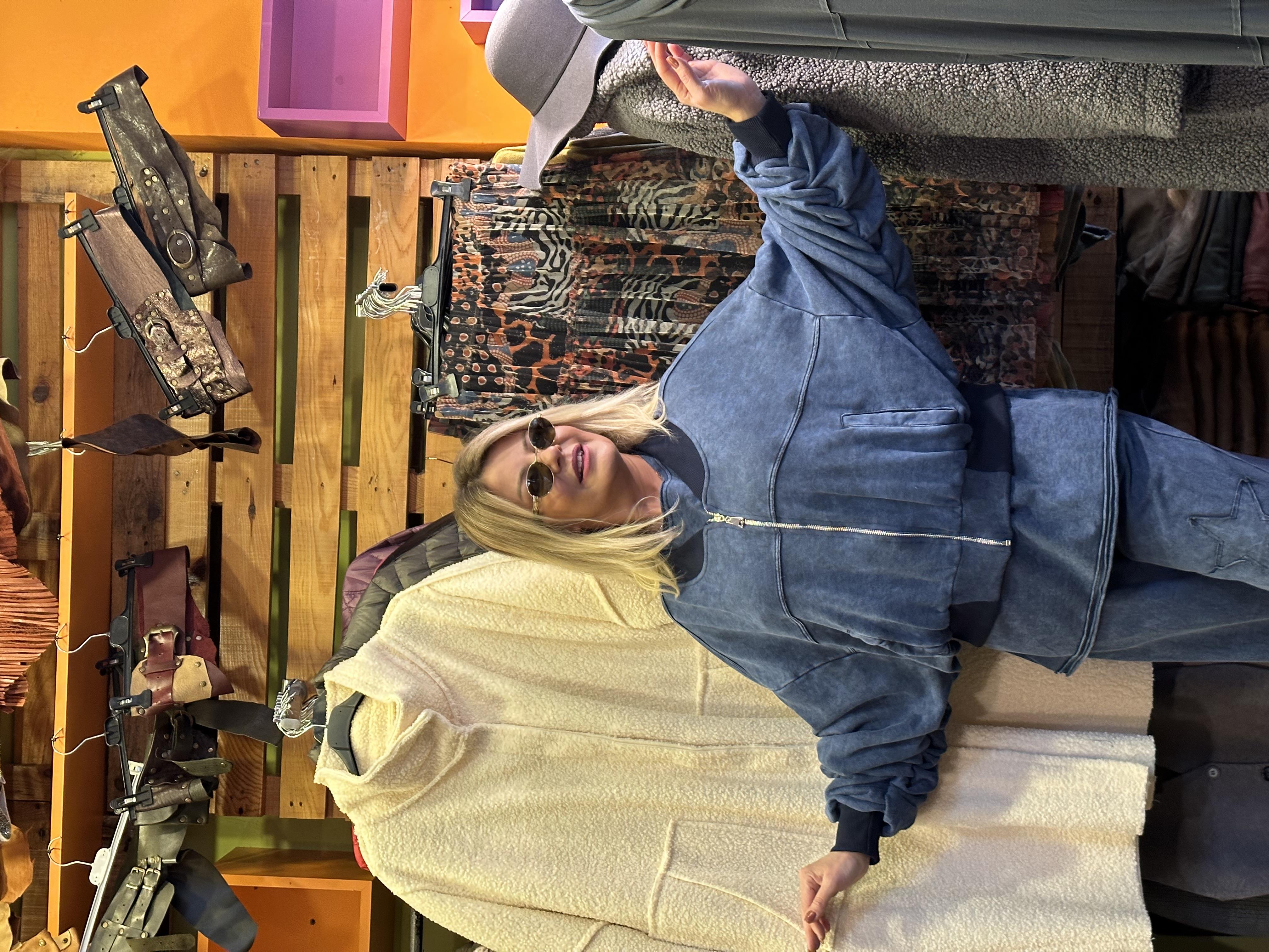 İndigo Yıkamalı Bomber Ceket