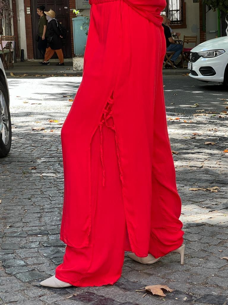 İpli Bol Paça Pantolon