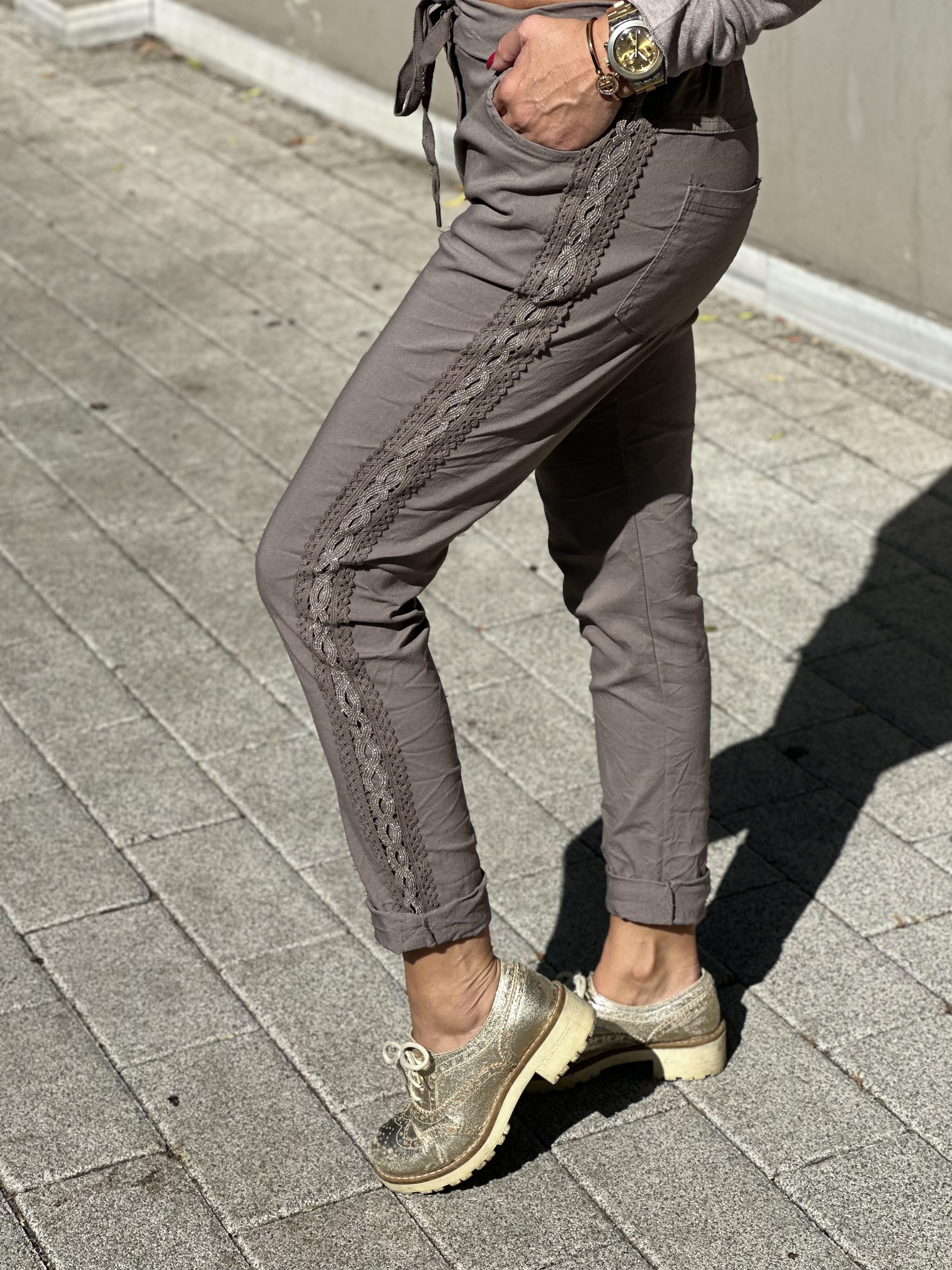 İthal Dantel Geçişli Pantolon