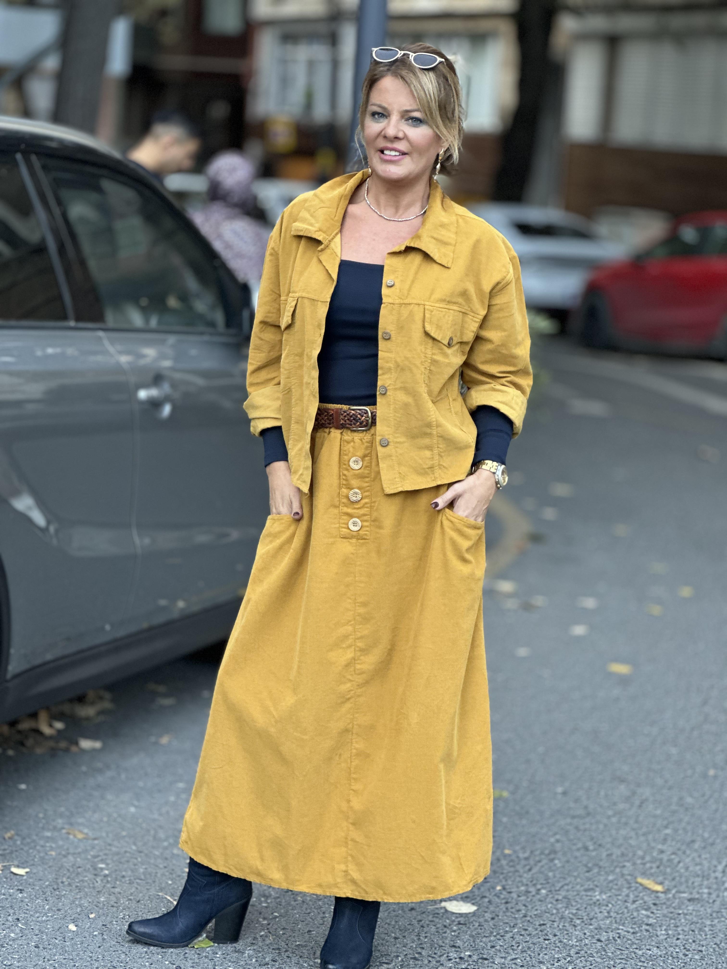 İthal Fitilli Kadife Uzun Etek