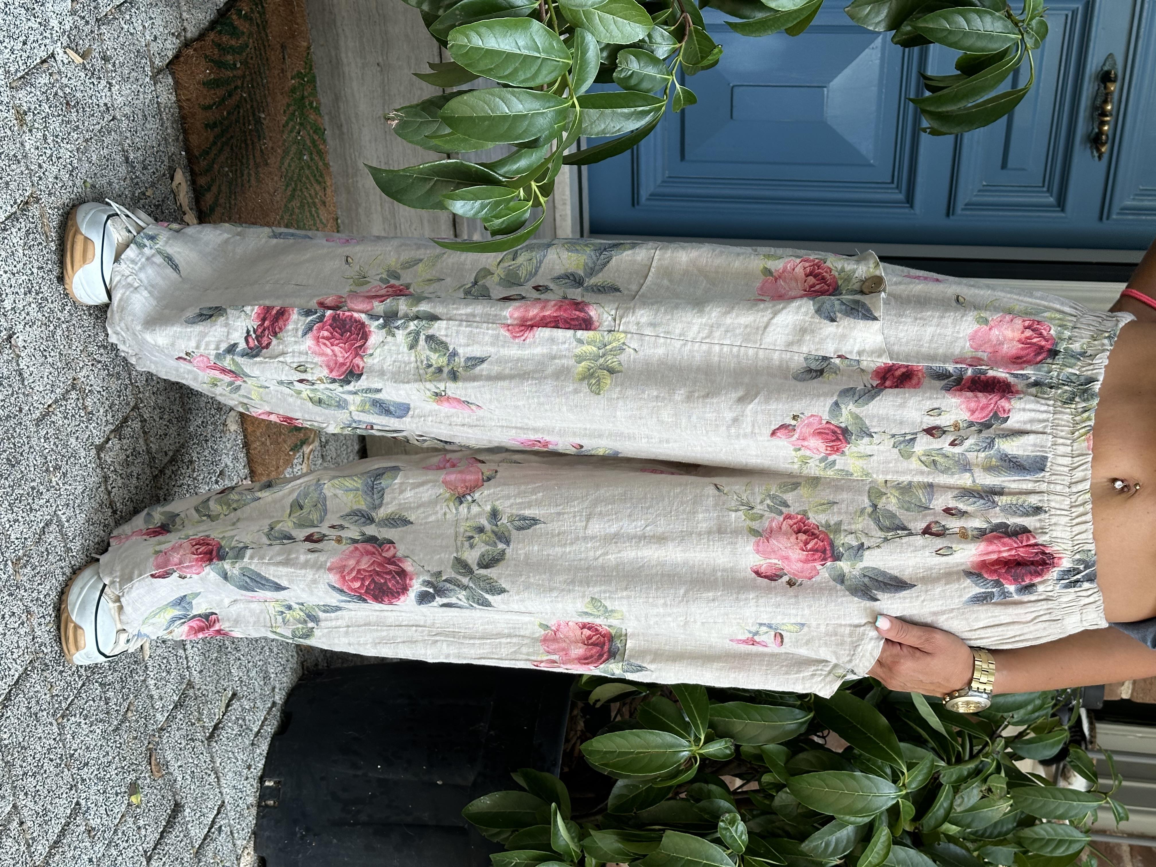 İthal Güllü Keten Pantolon