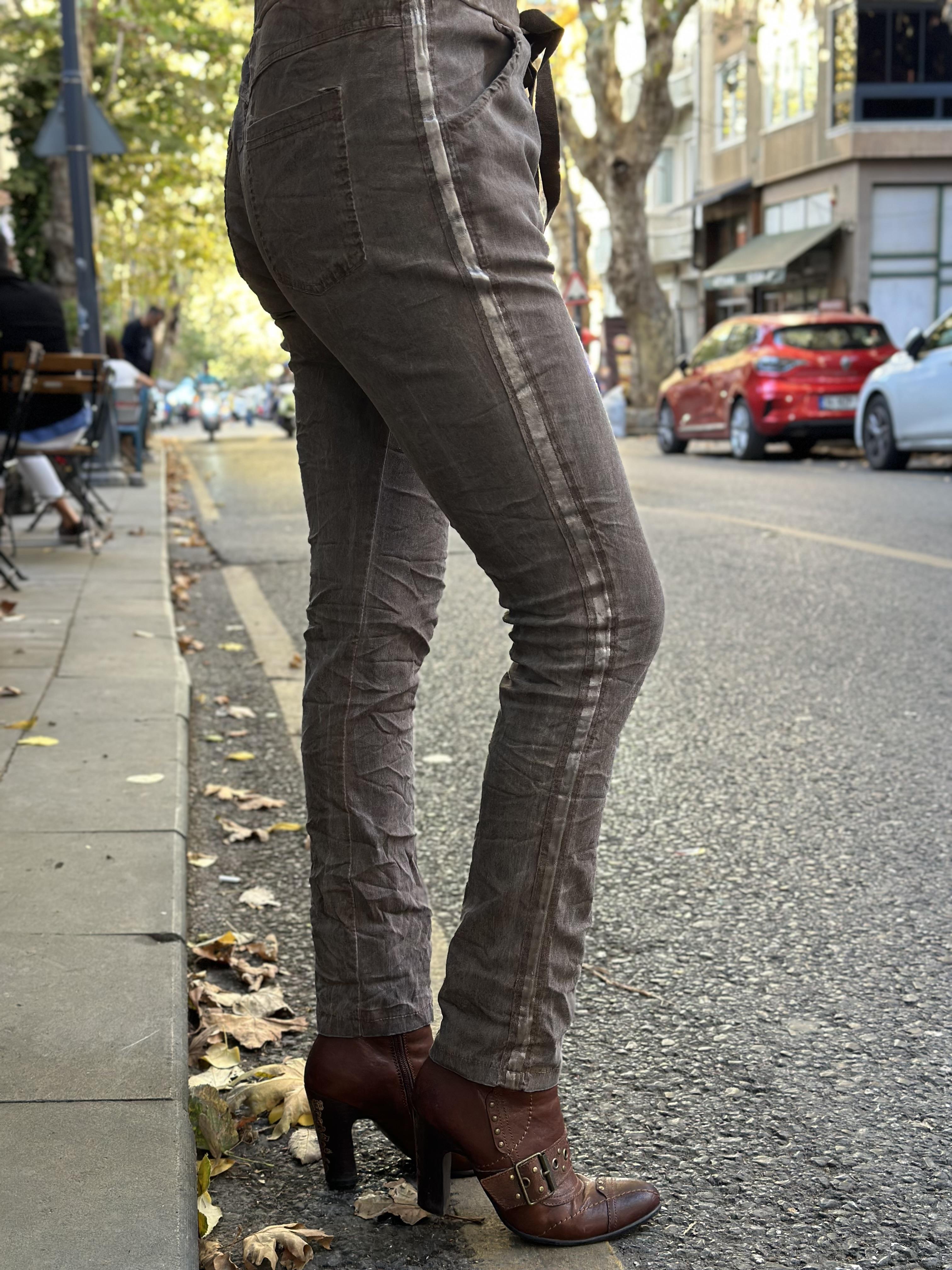 İthal Saten Şeritli Pantolon