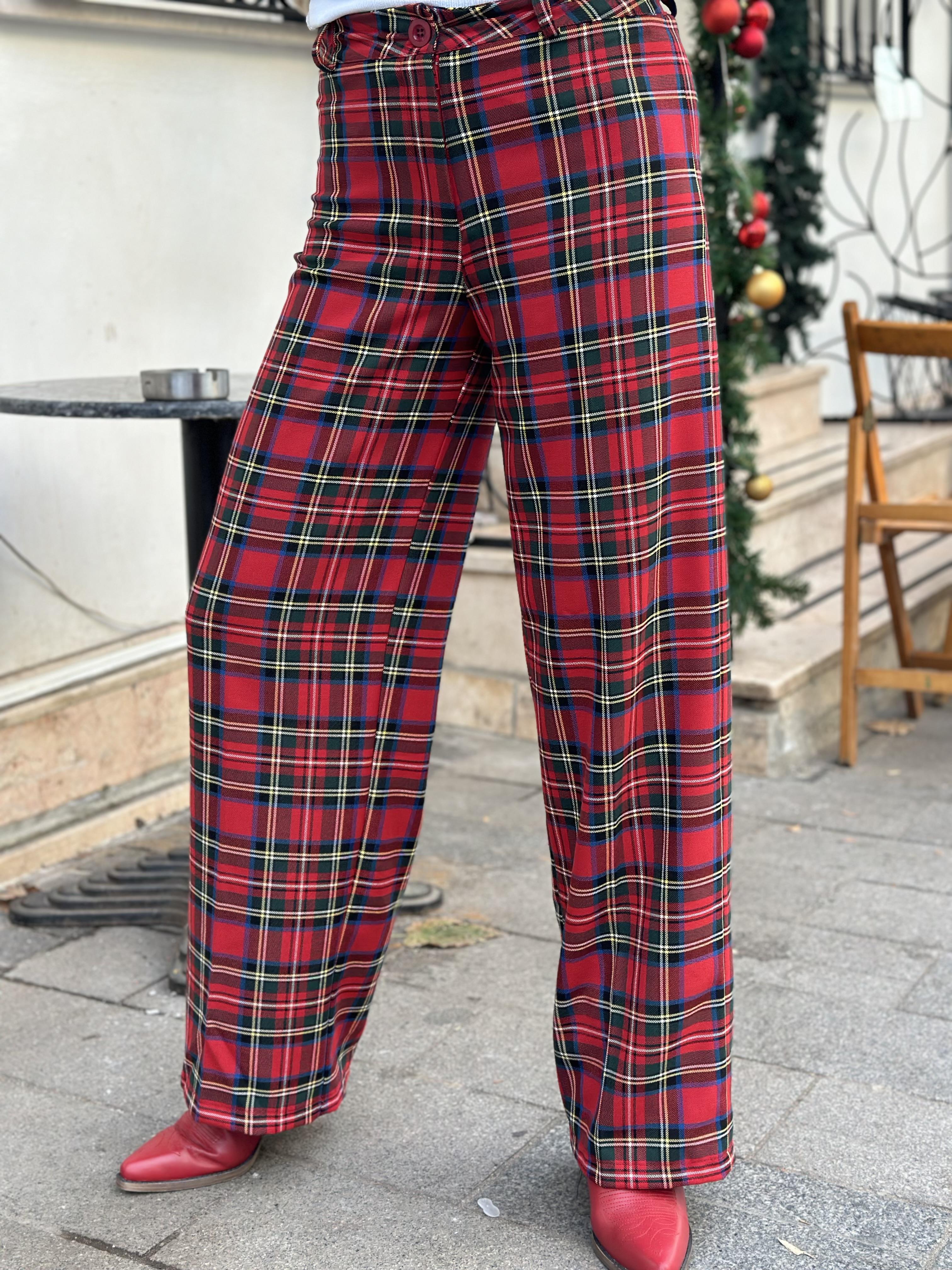 Kırmızı Ekose Pantolon