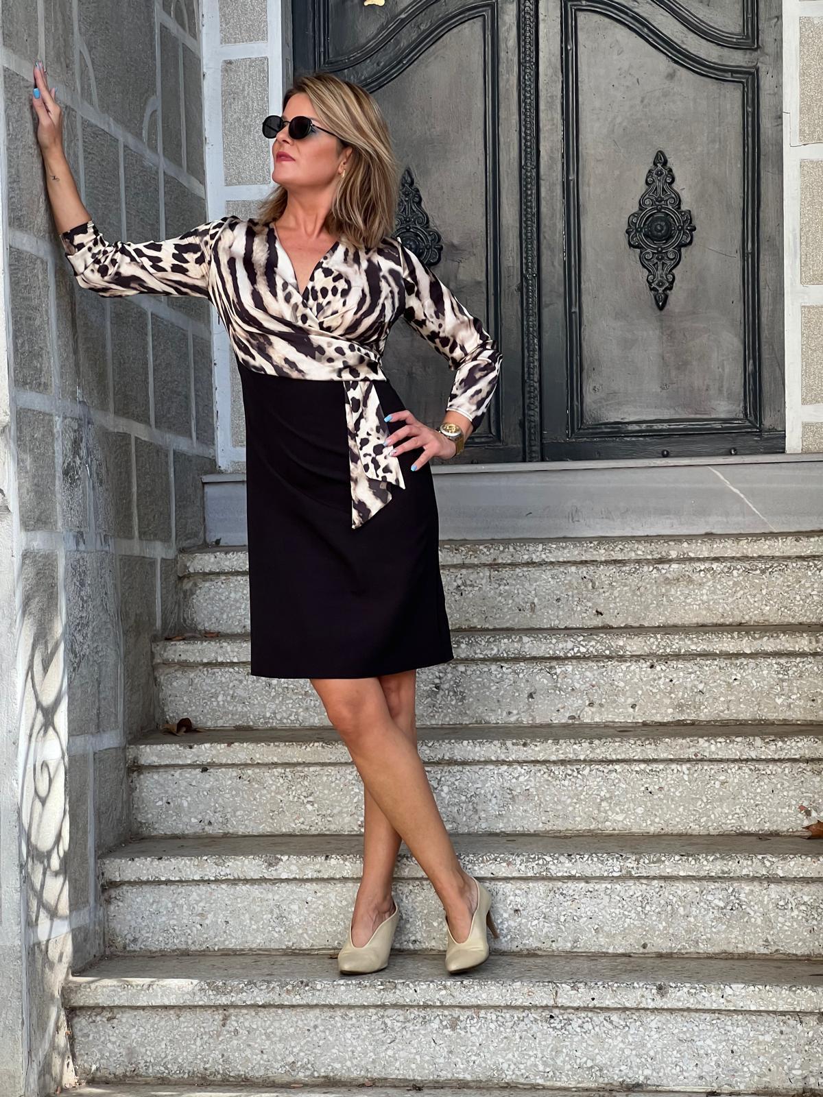 Leopar Desenli Kalem Elbise