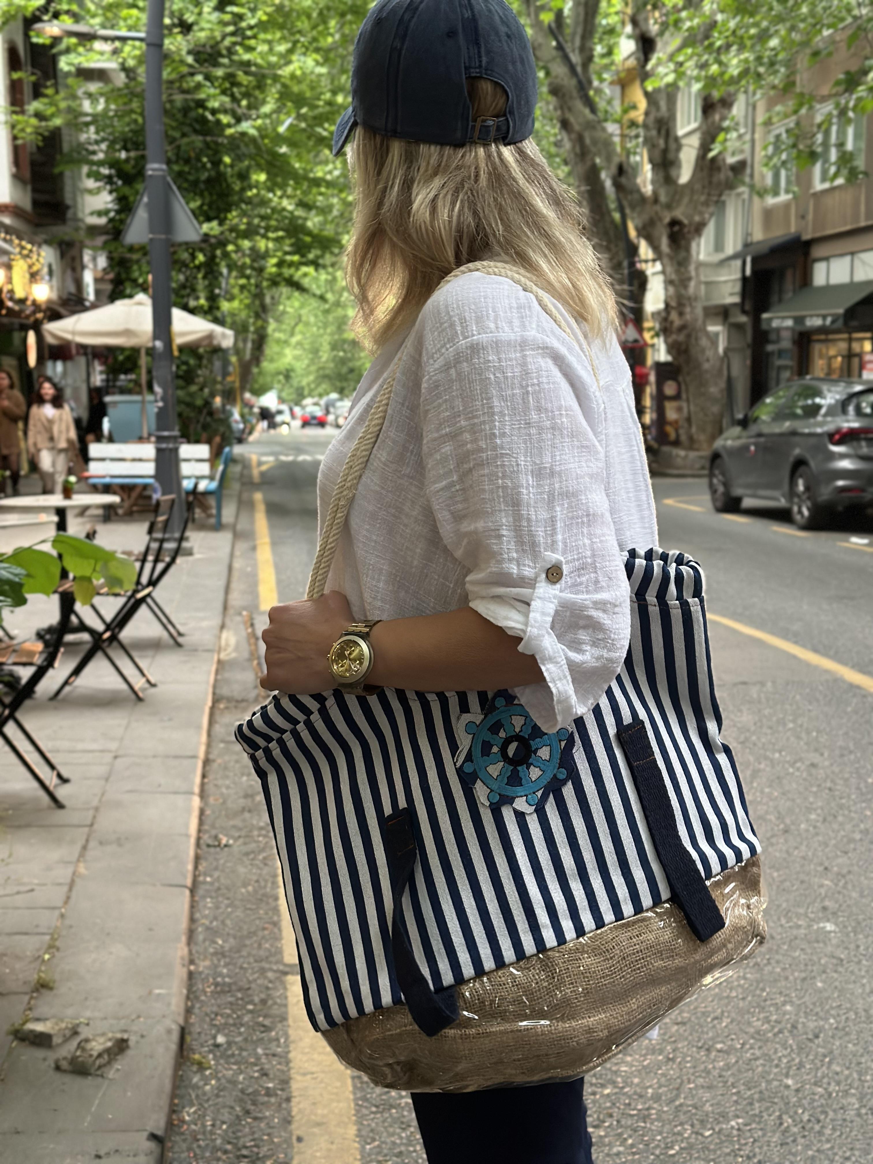 Marine Çizgili Çanta