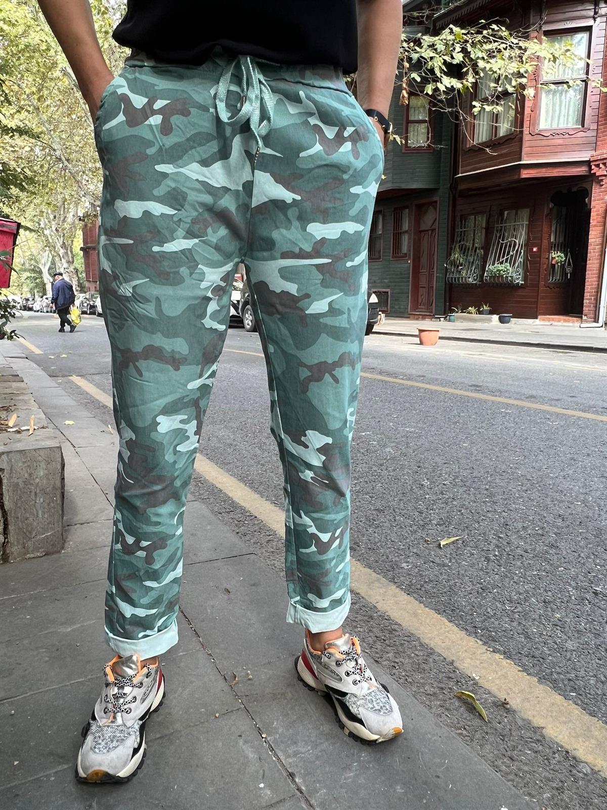 Mint İthal Kamuflaj Likralı Pantolon