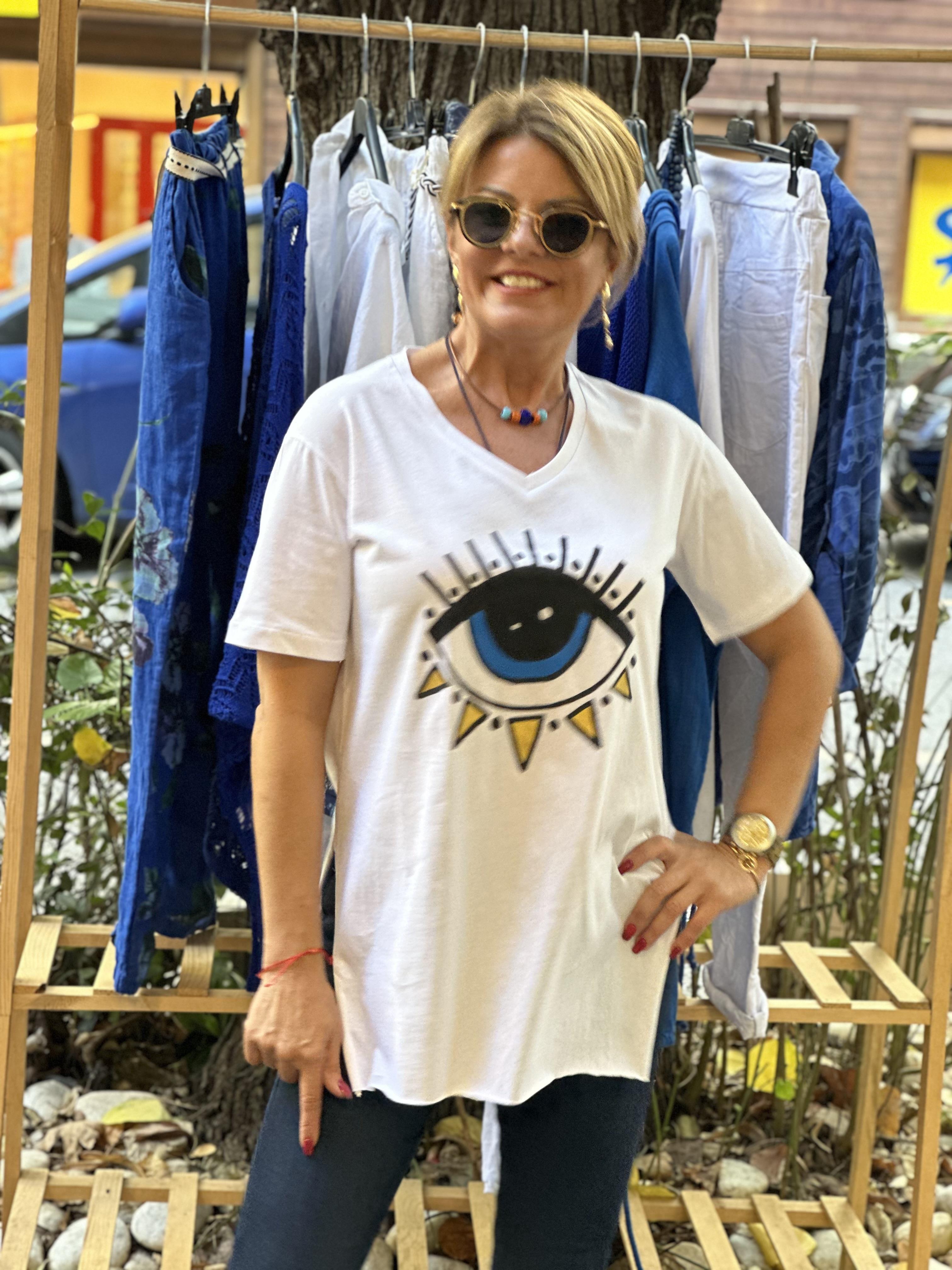 Nazar Boncuklu Tasarım El Boyaması Tshirt