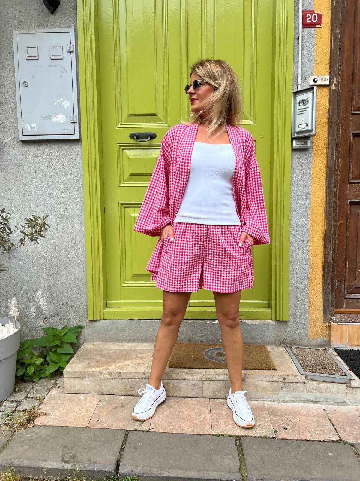 Pötikareli Kimono Şortlu Takım