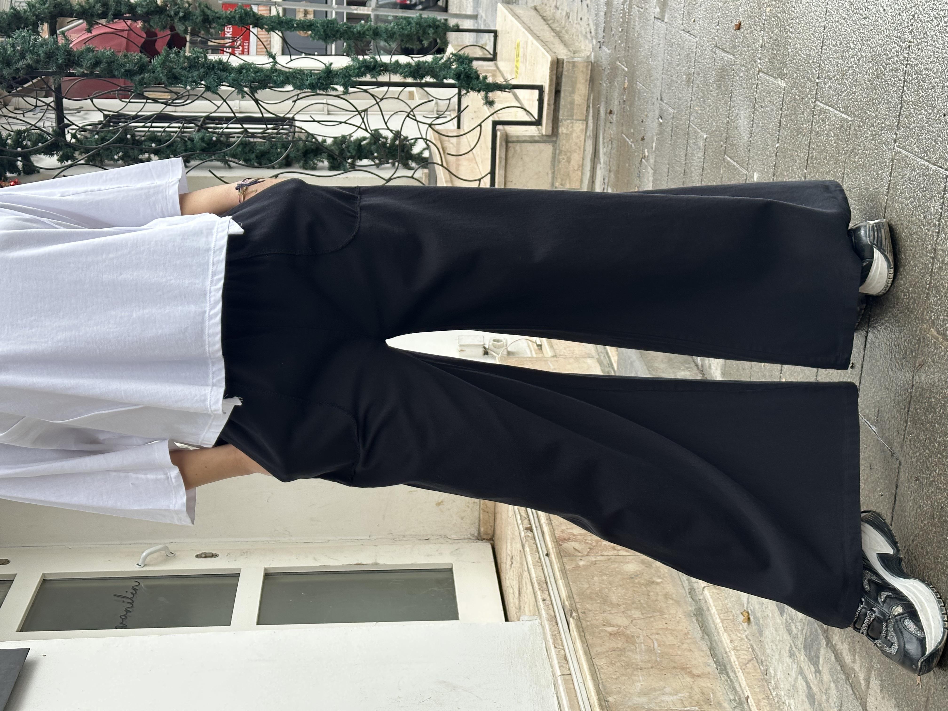Siyah Gabardin Bol Paça Pantolon