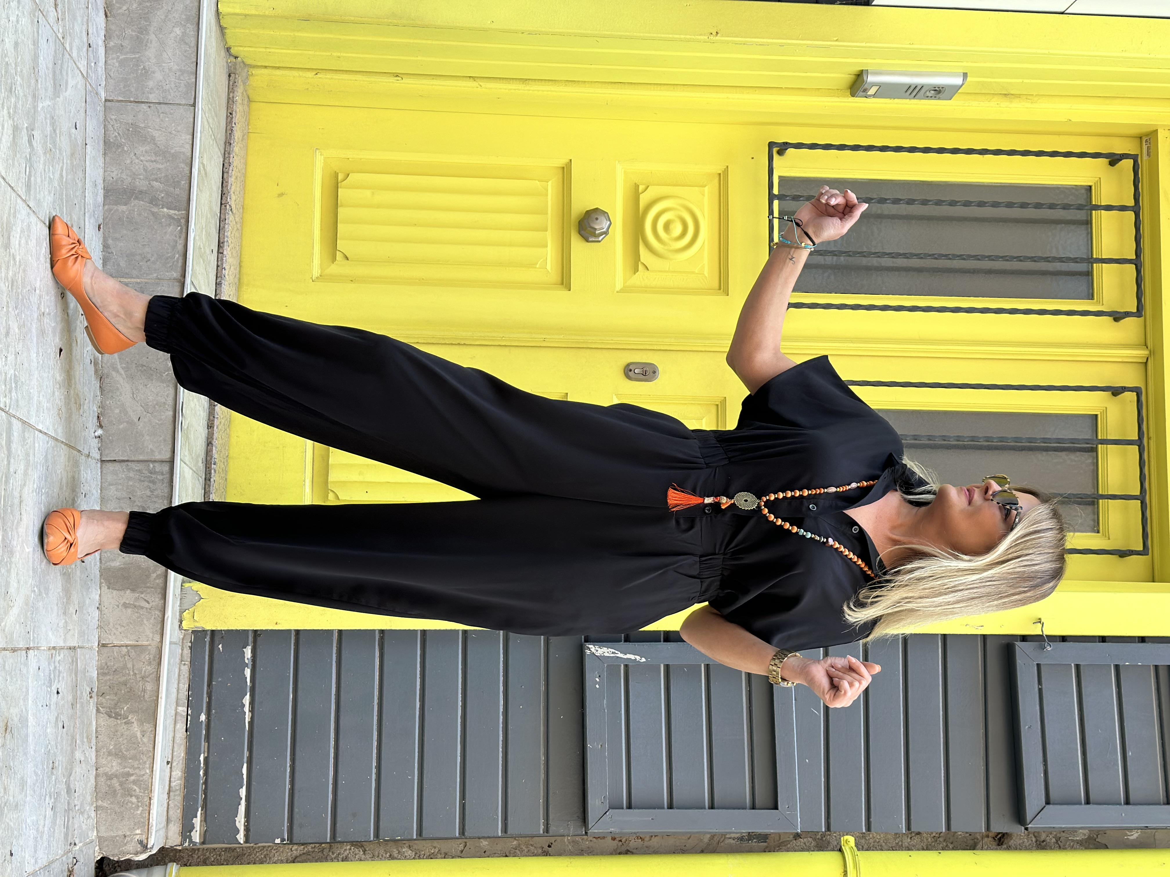 Siyah Gömlek Yaka Tulum