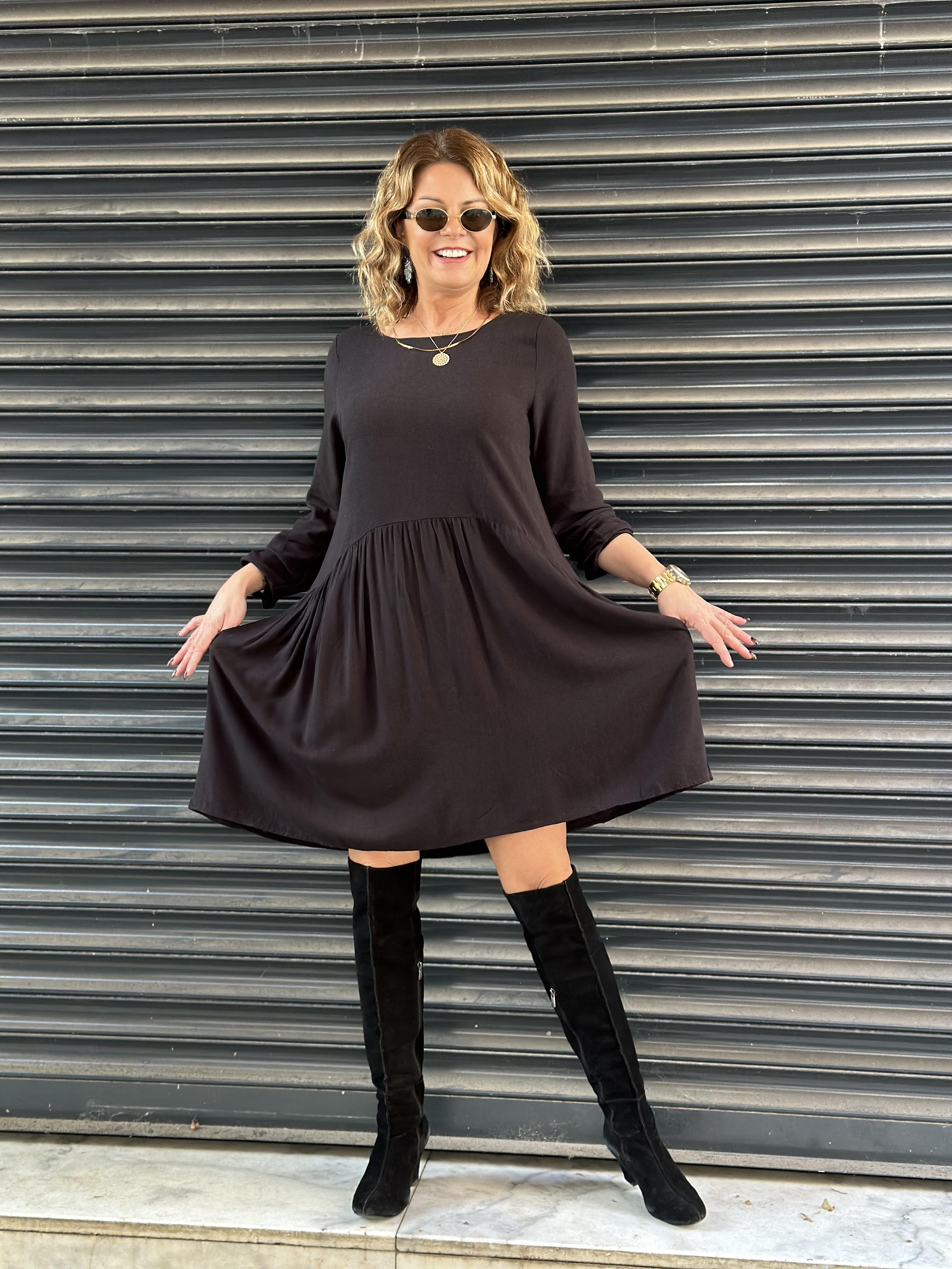 Siyah Pamuklu Romantik Elbise