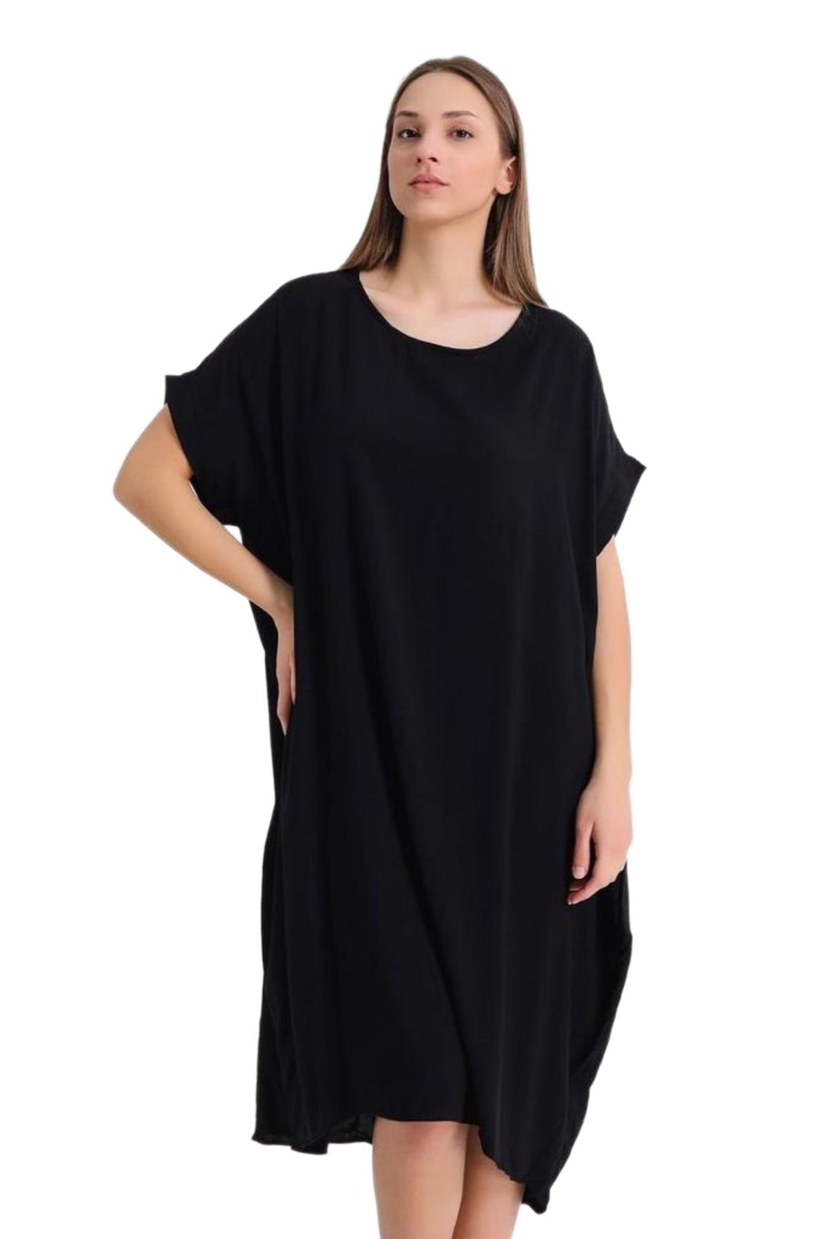Siyah Sırtı Pencereli Salaş Elbise