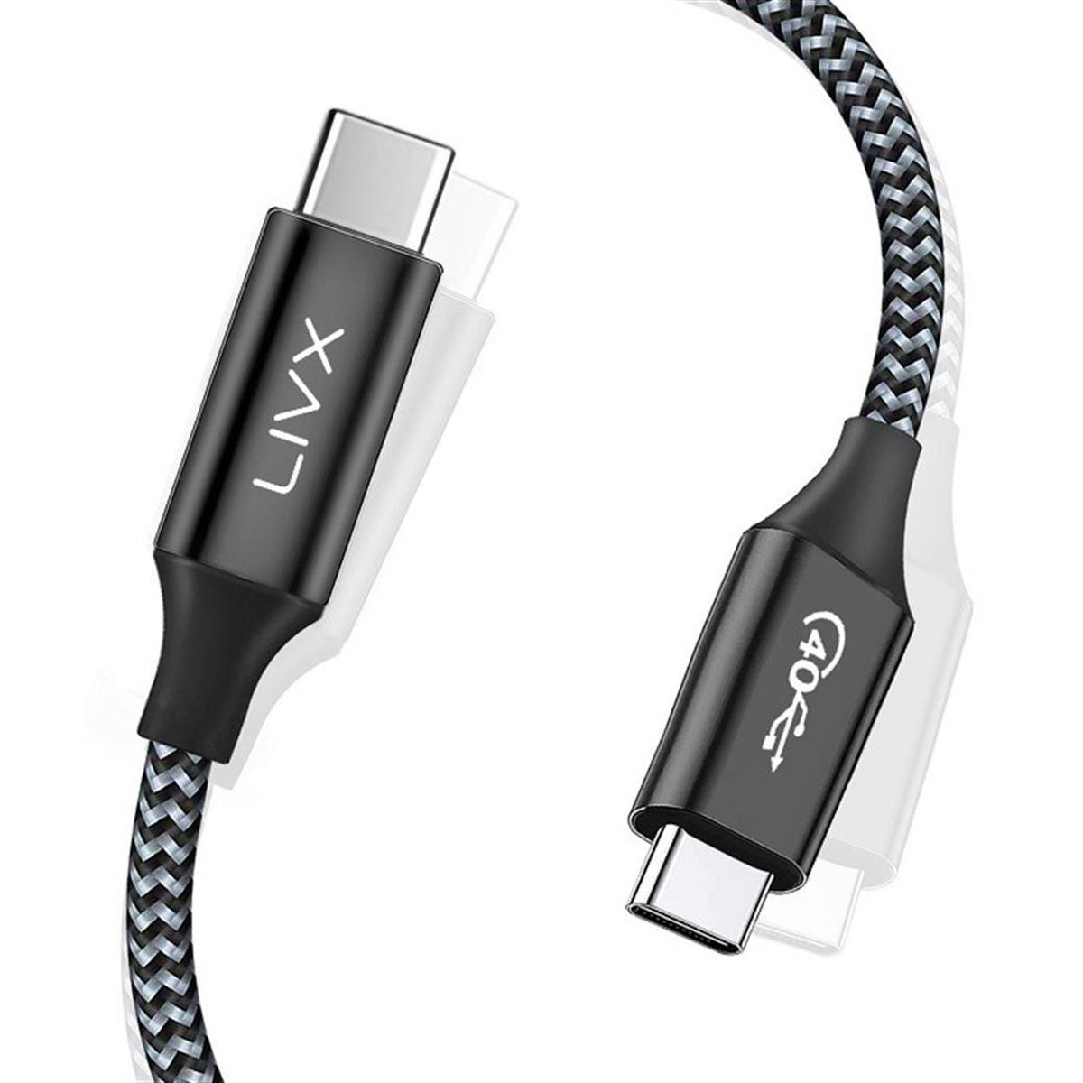 LivX Action Thunderbolt 4 Type C Kablo 100 W PD Şarj 1.8 Metre 40 Gbps Veri ve Görüntü Aktarım Kablosu Örgülü Kablo TH02