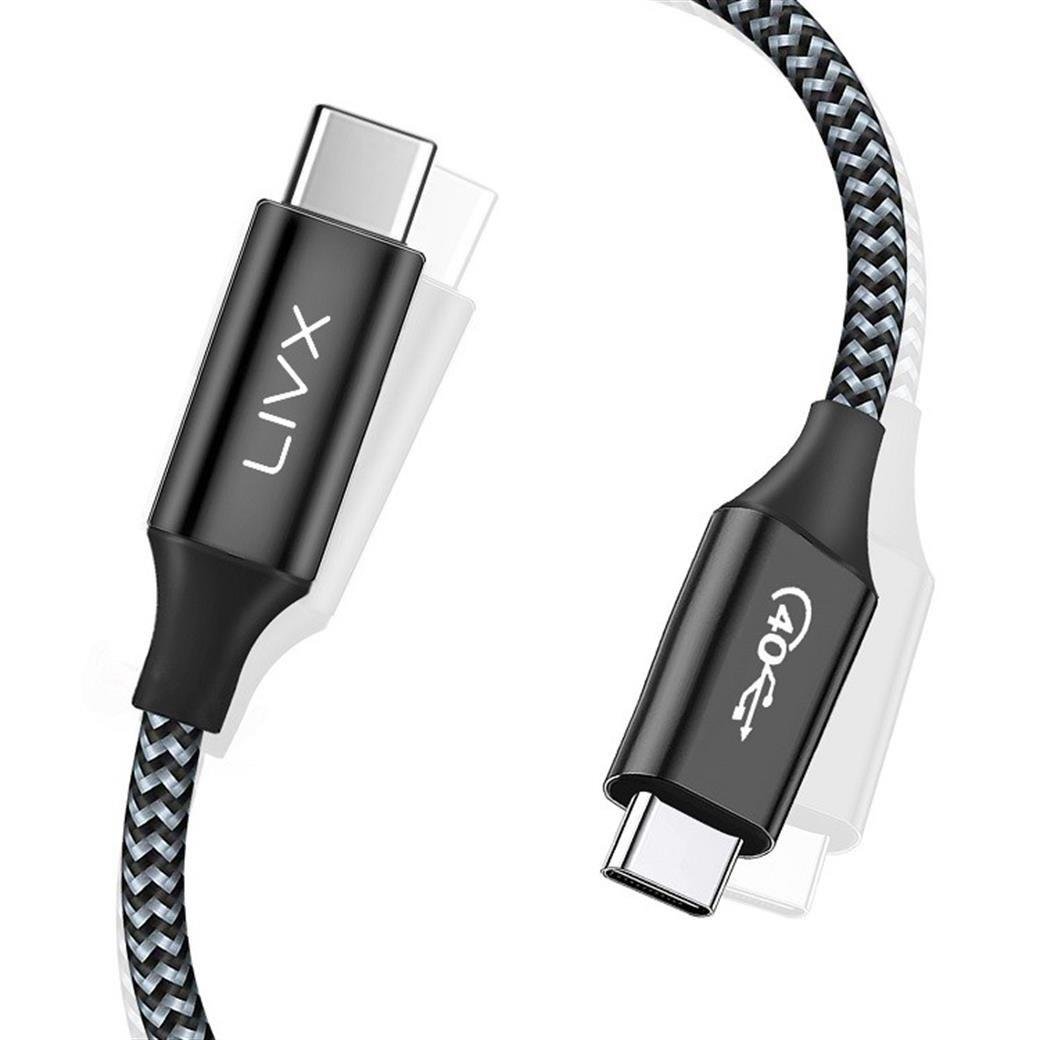 LivX Action Thunderbolt 4 Type C Kablo 100 W PD Şarj 1 Metre 40 Gbps Veri ve Görüntü Aktarım Kablosu Örgülü Kablo TH01