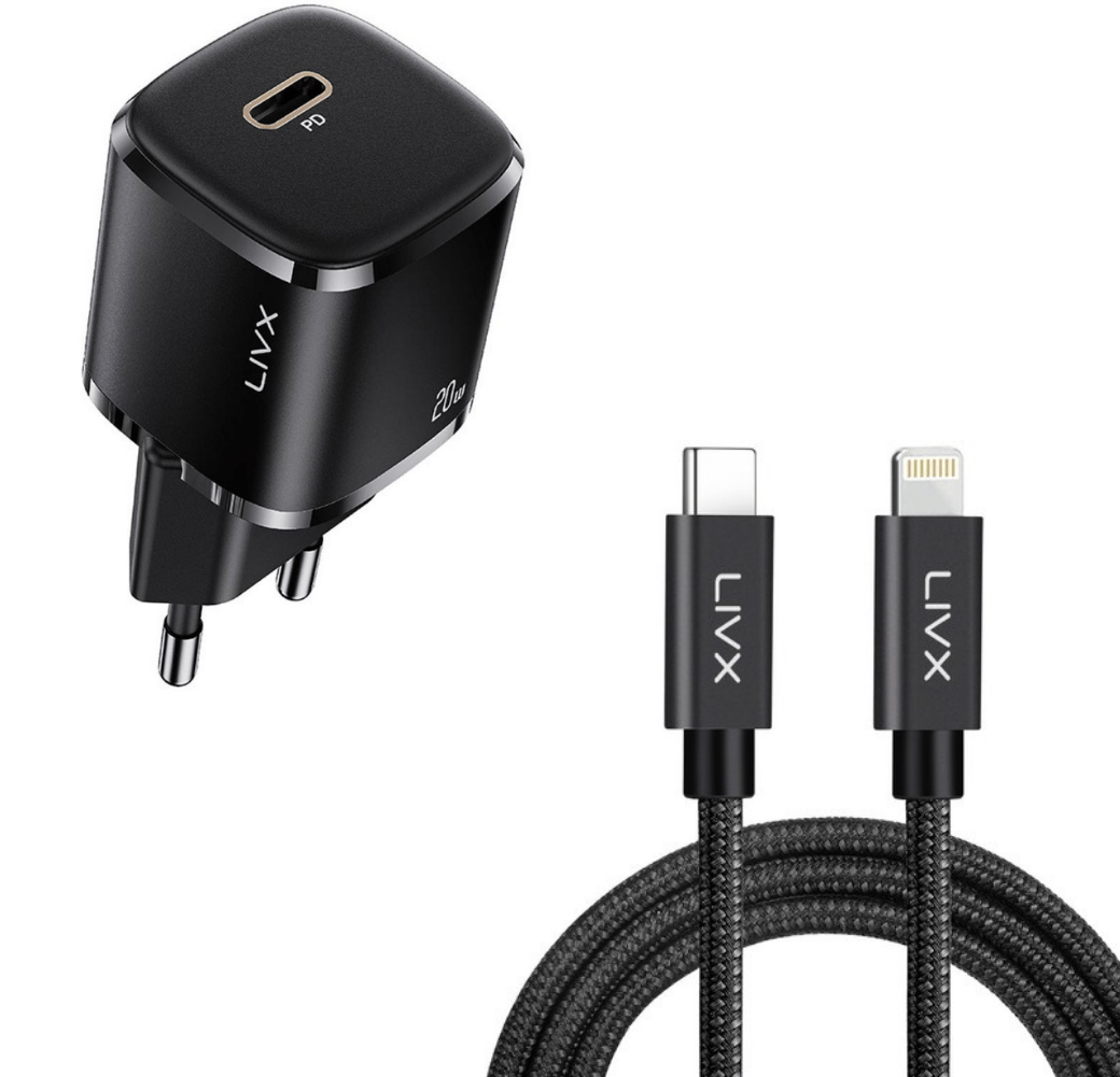 LivX Rapid 20W USB-C Mini PD Hızlı Şarj Cihazı Güç Adaptörü ve 50 cm İphone hızlı şarj kablosu
