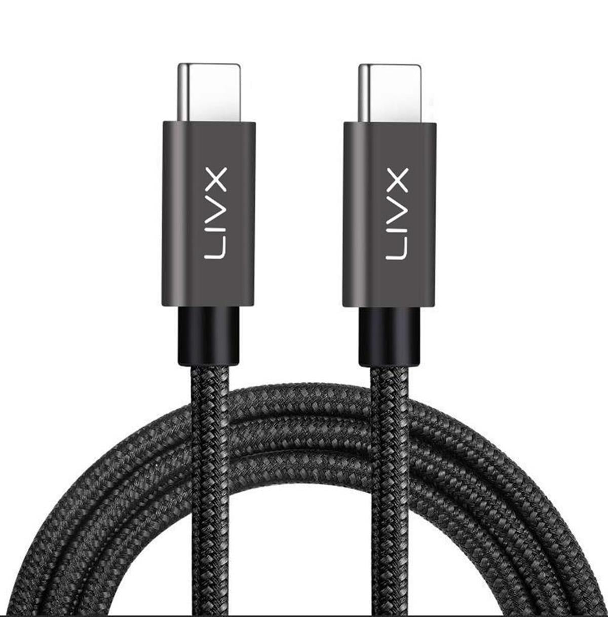 LivX Solid 100w 5a Type C To Type C PD 2.0 5 Gbps Hızlı Şarj Ve Data Kablosu Halat Örgülü Space Gray