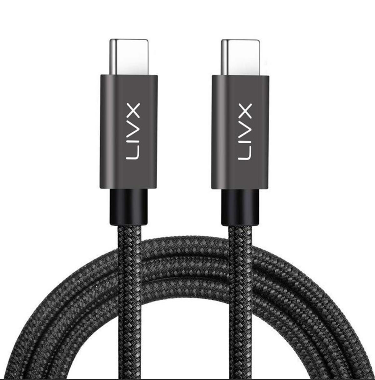LivX Solid 100w 5a Type C To Type C PD 2.0 5 Gbps 1 Metre Hızlı Şarj Ve Data Kablosu Halat Örgülü Space Gray TCT-01