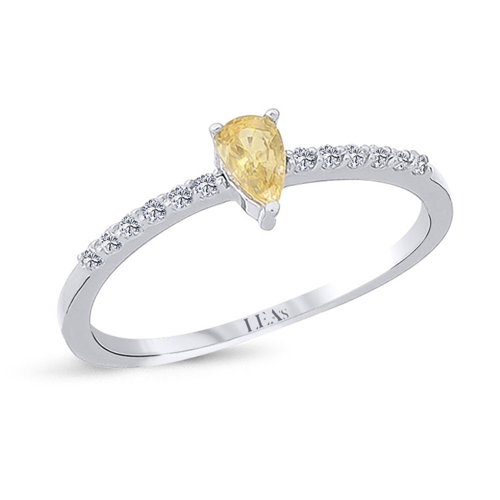 0.08 Karat Pırlanta Damla Sarı Safir Yüzük