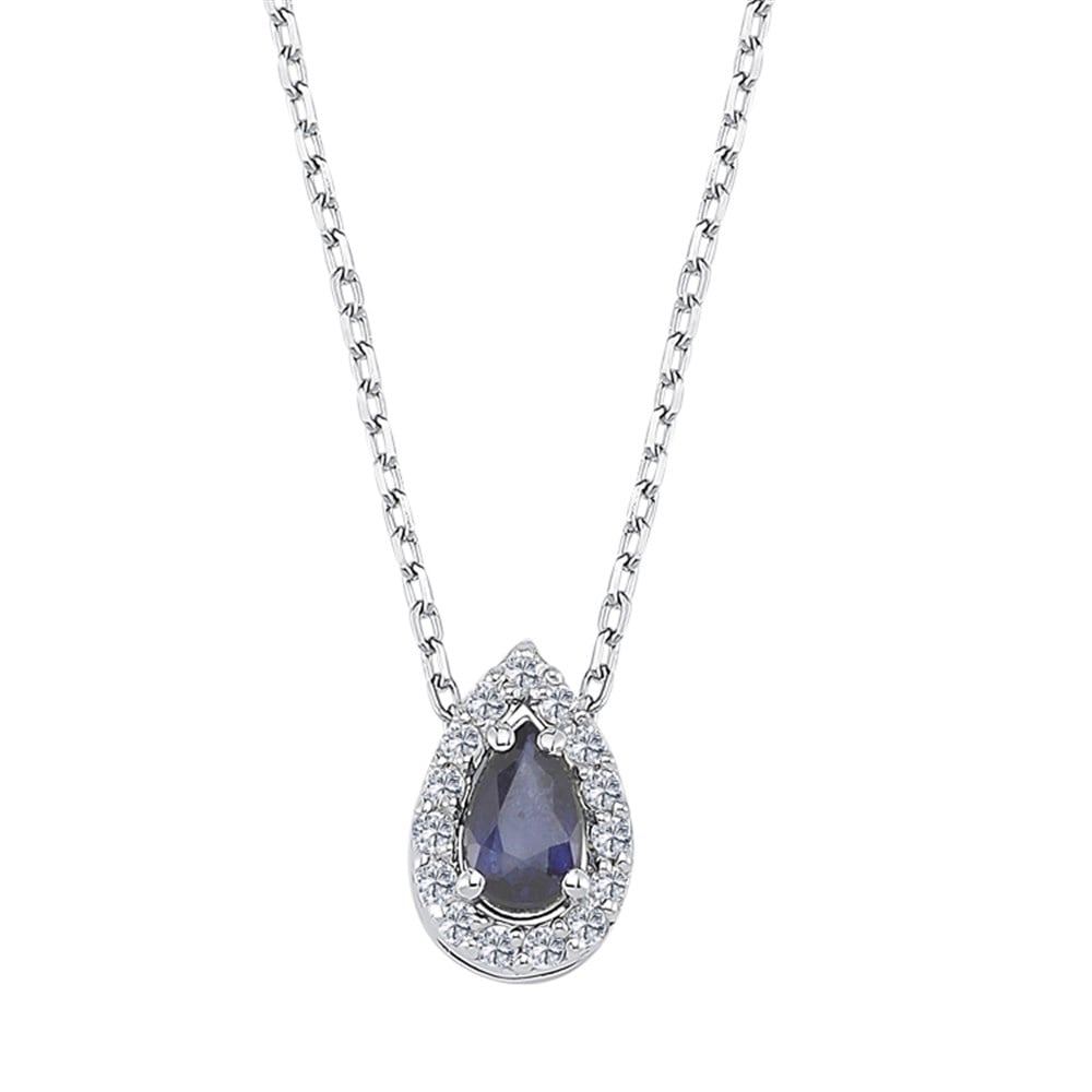 0.09 Karat Pırlanta Damla Safir Anturaj Kolye