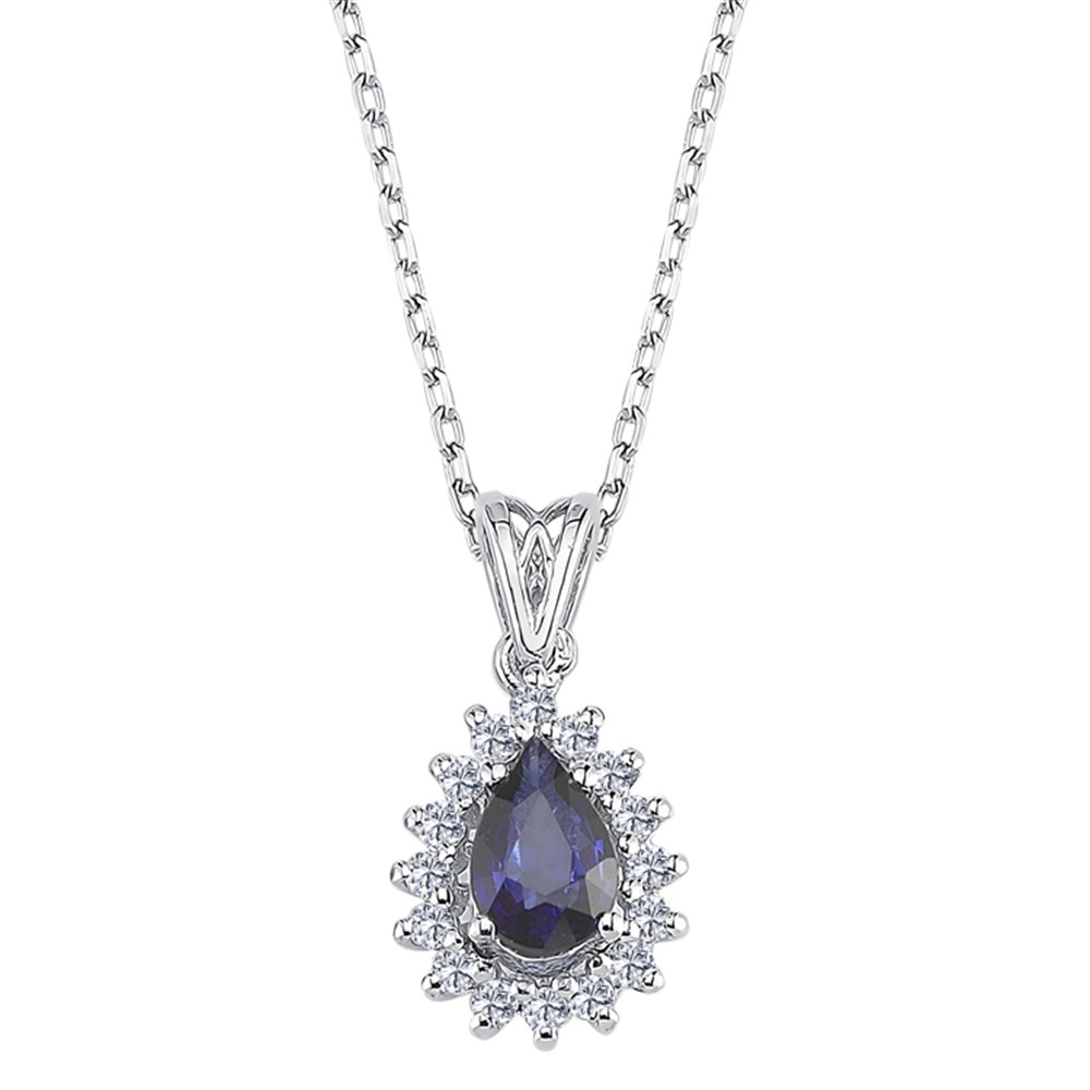 0.13 Karat Pırlanta Damla Safir Anturaj Kolye
