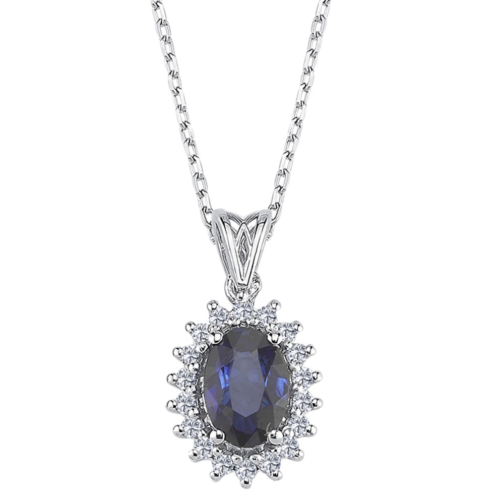 0.15 Karat Pırlanta Oval Safir Anturaj Kolye