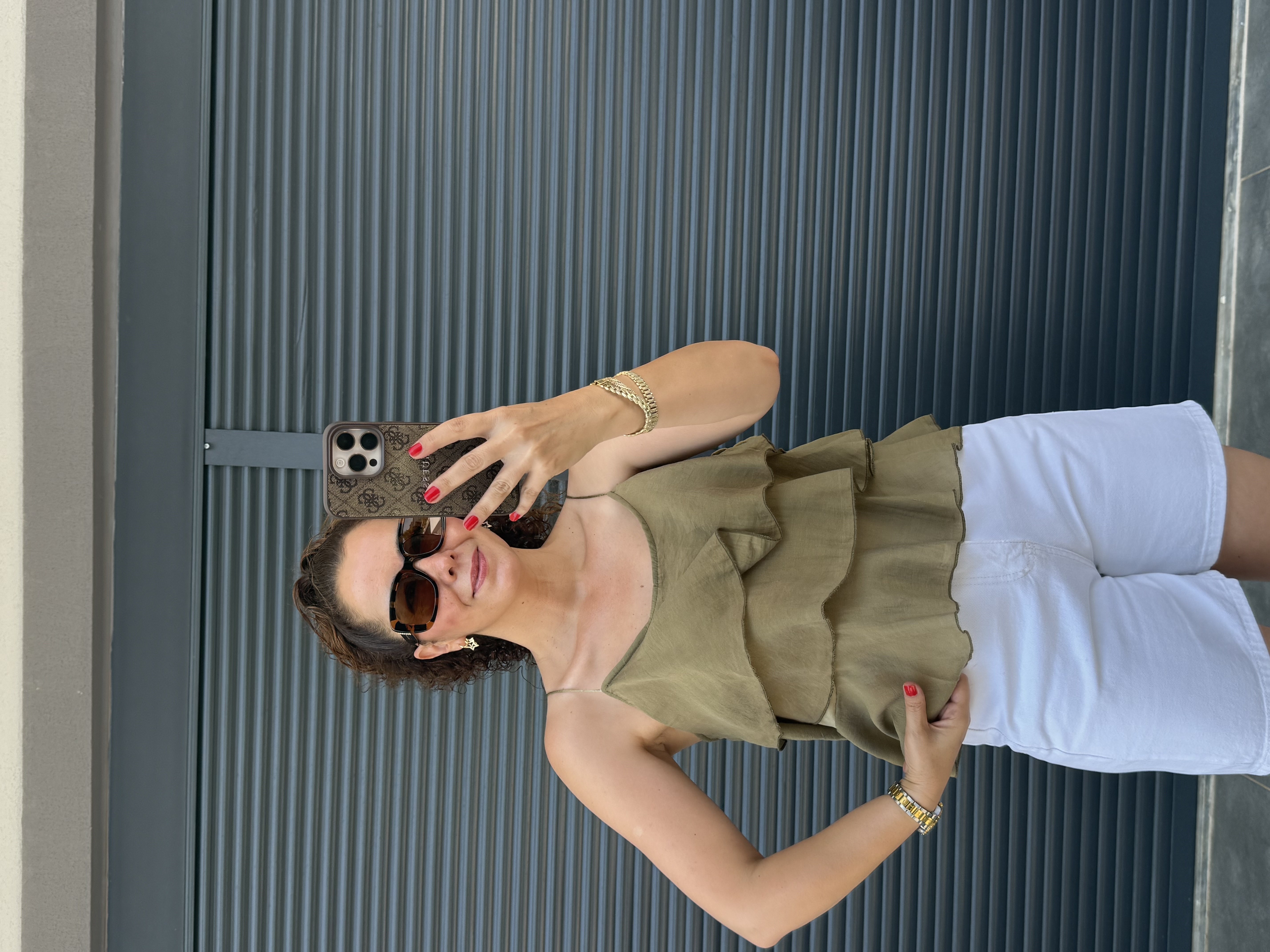 Askılı Fırfırlı Bluz Olive
