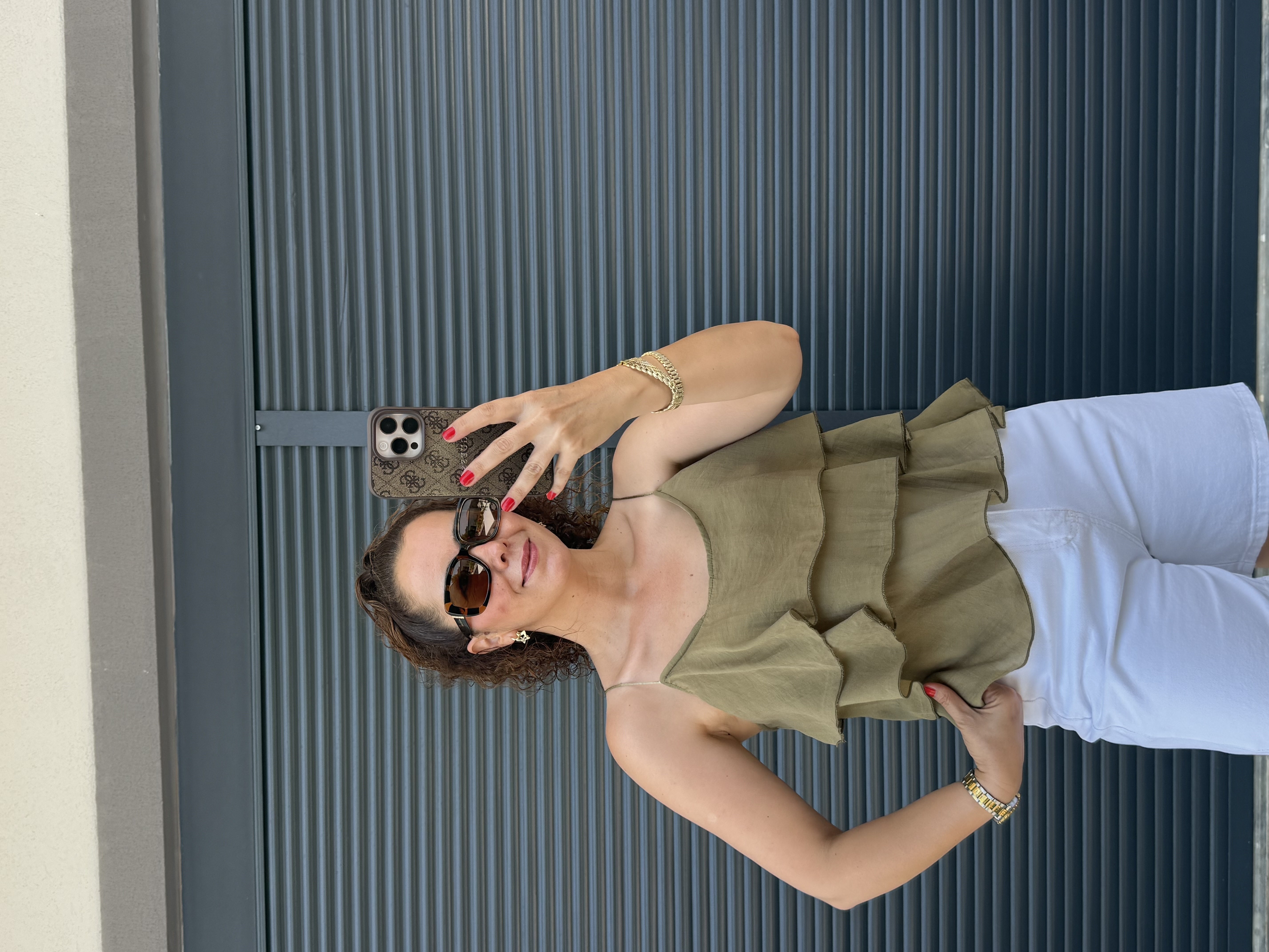 Askılı Fırfırlı Bluz Olive