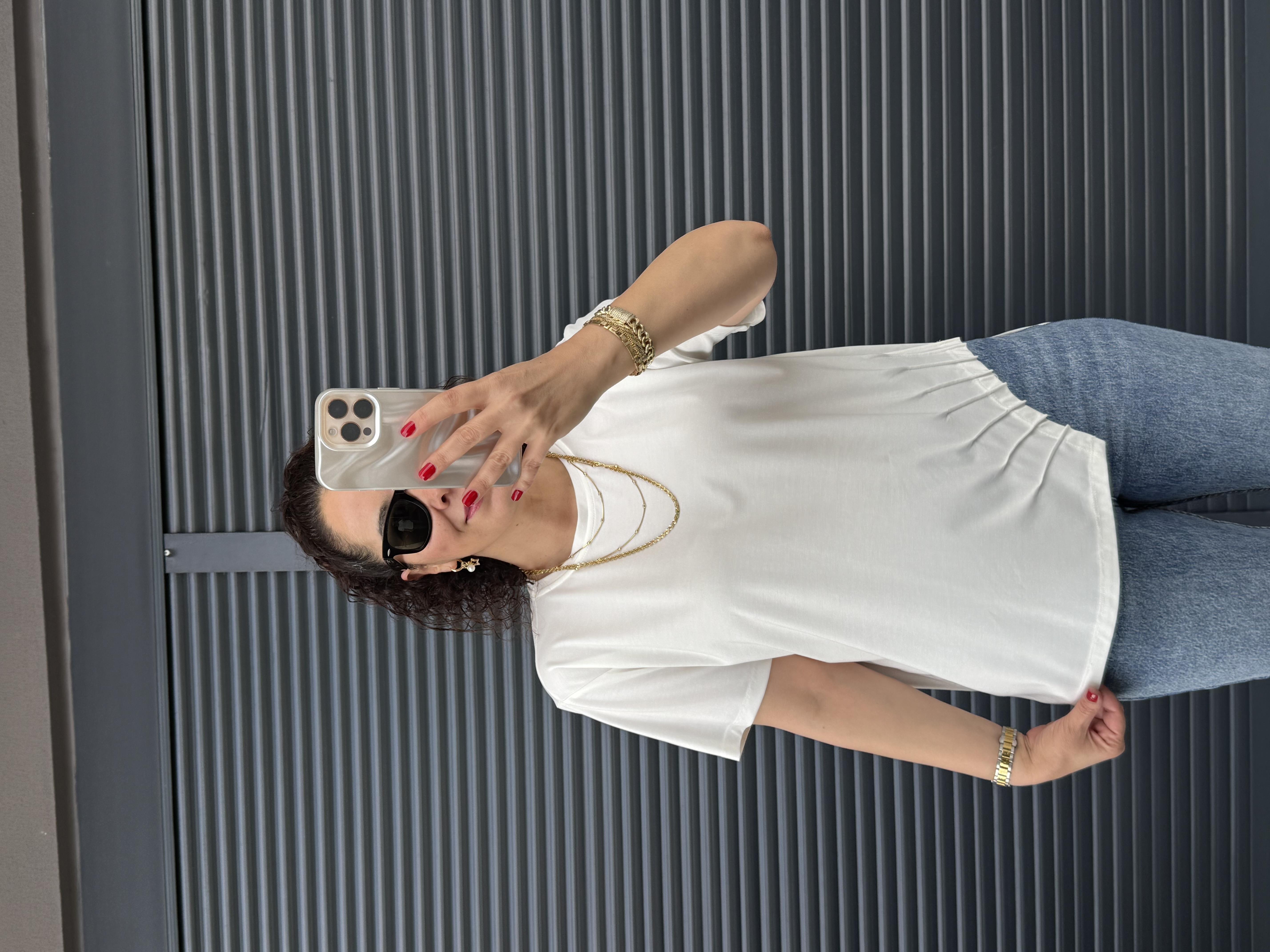 Biye Detaylı Tasarı T-shirt Ekru