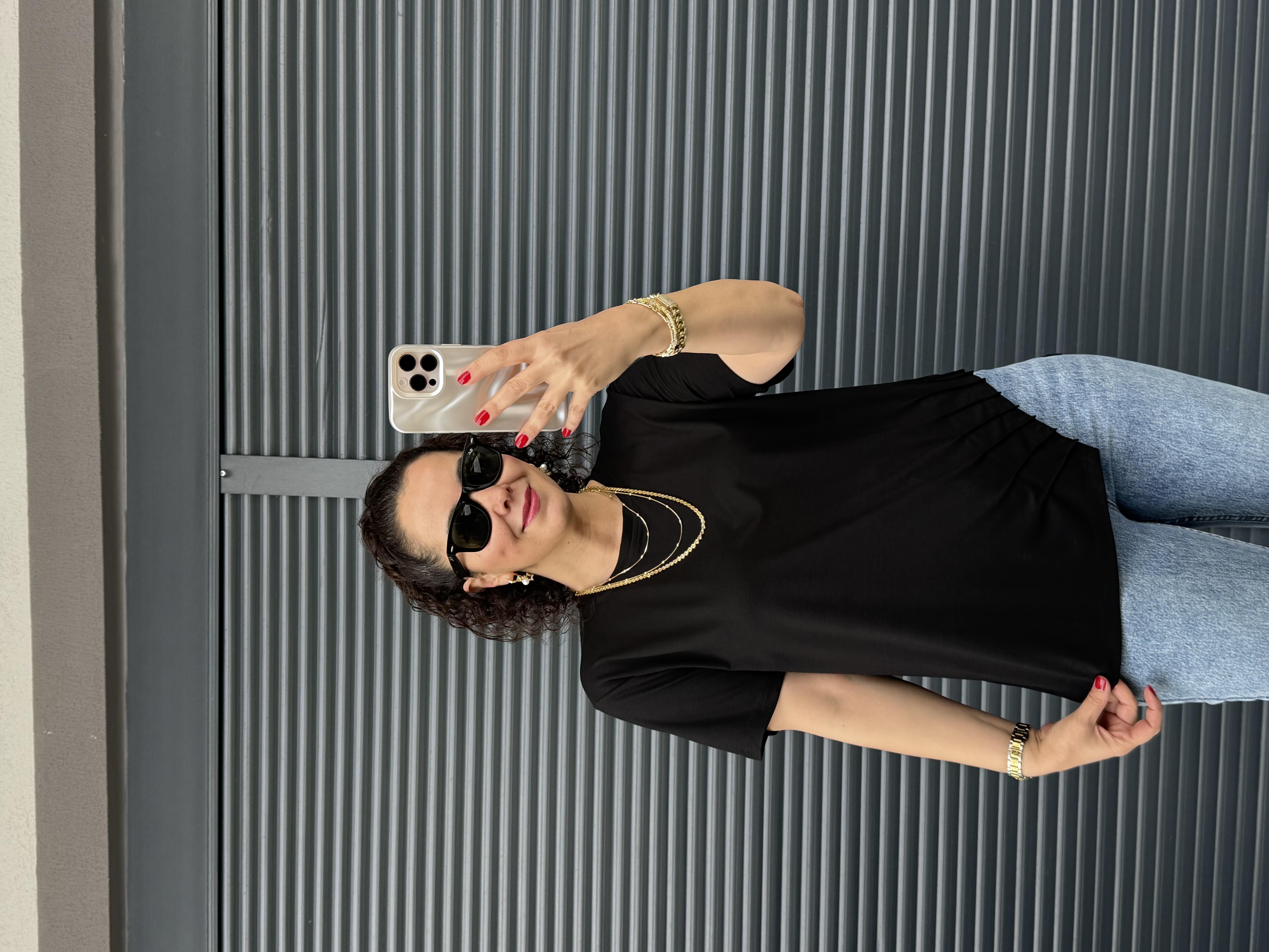 Biye Detaylı Tasarı T-shirt Siyah