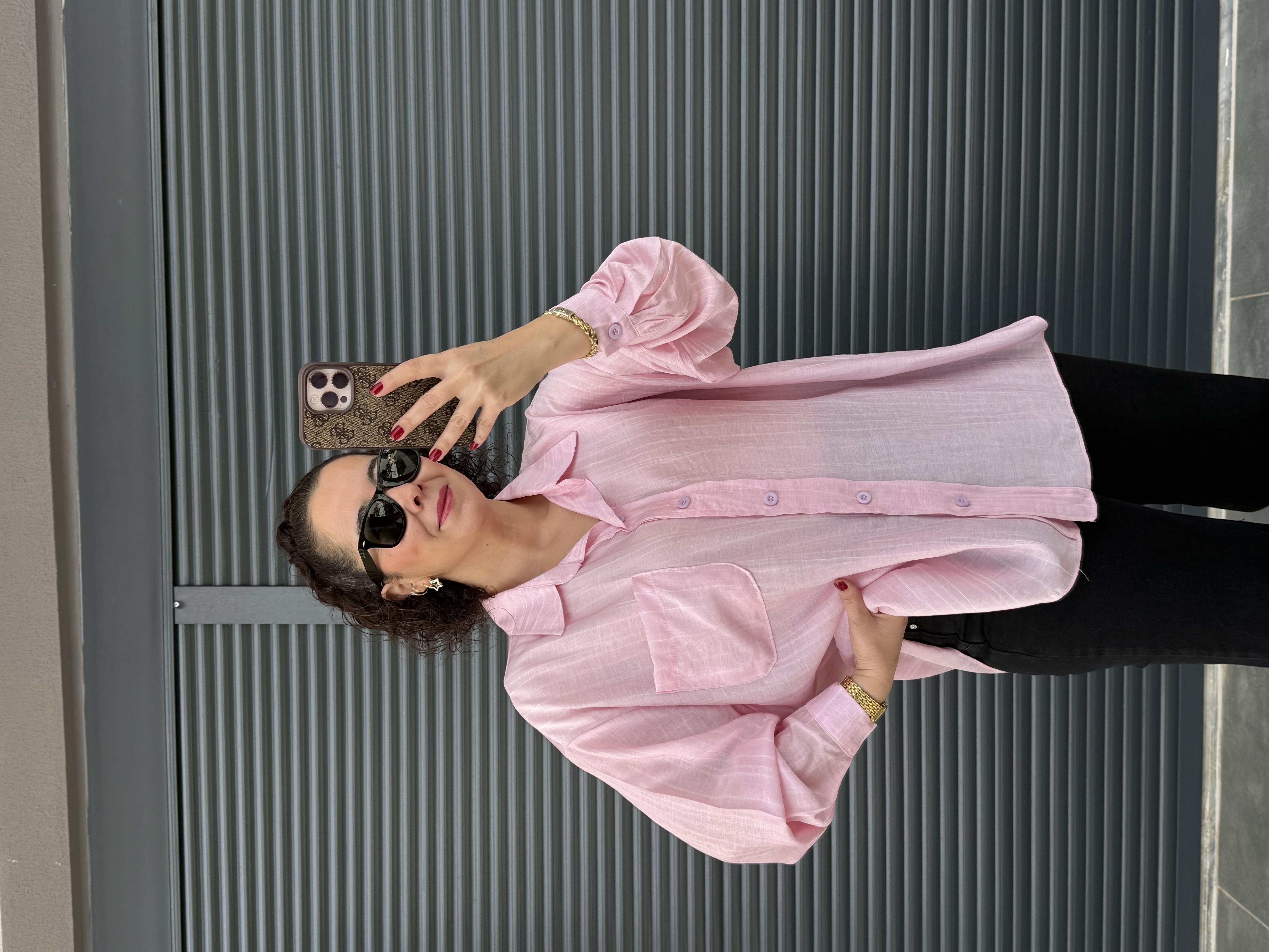 Cepli Oversize Gömlek Pembe