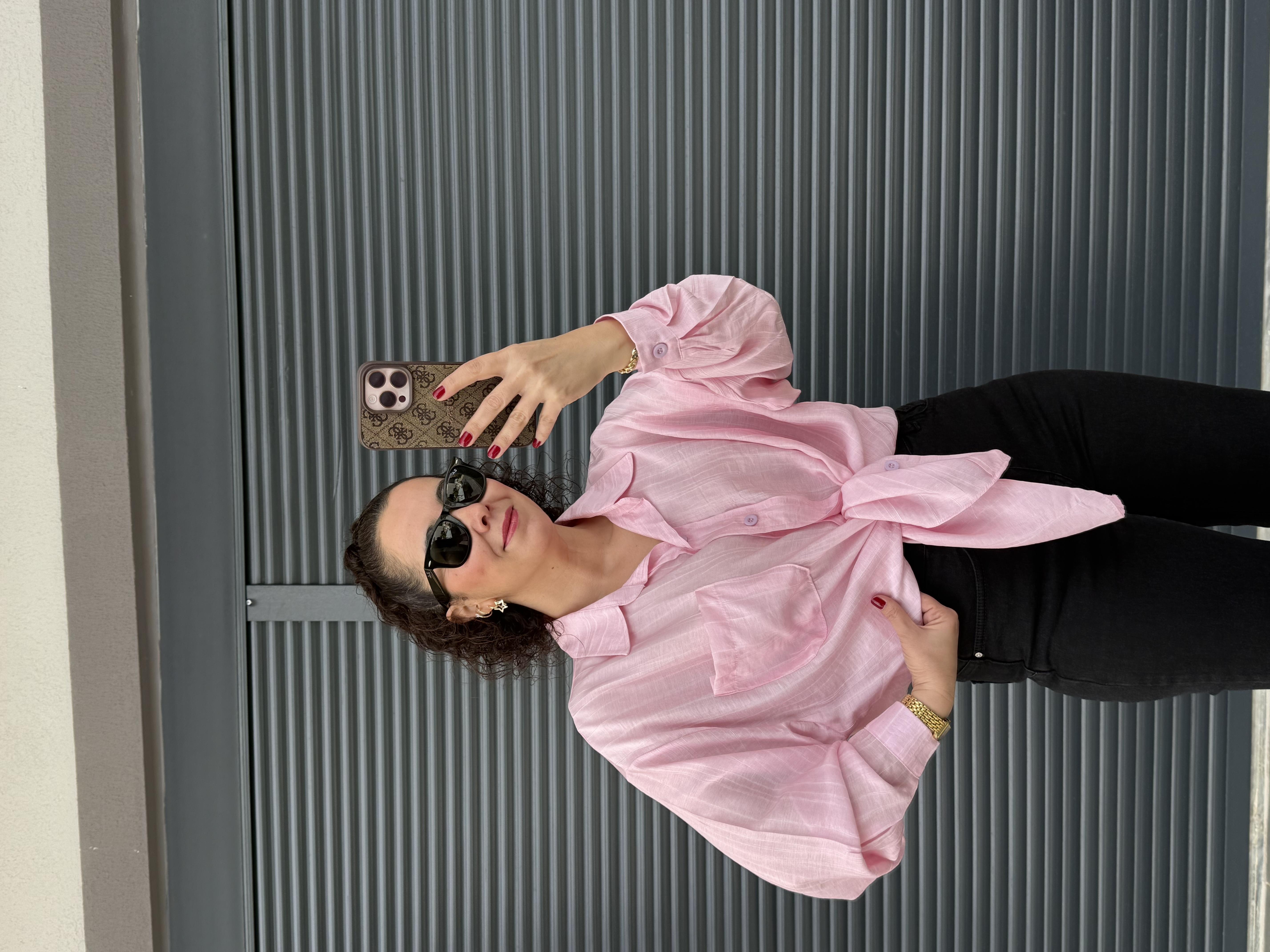 Cepli Oversize Gömlek Pembe
