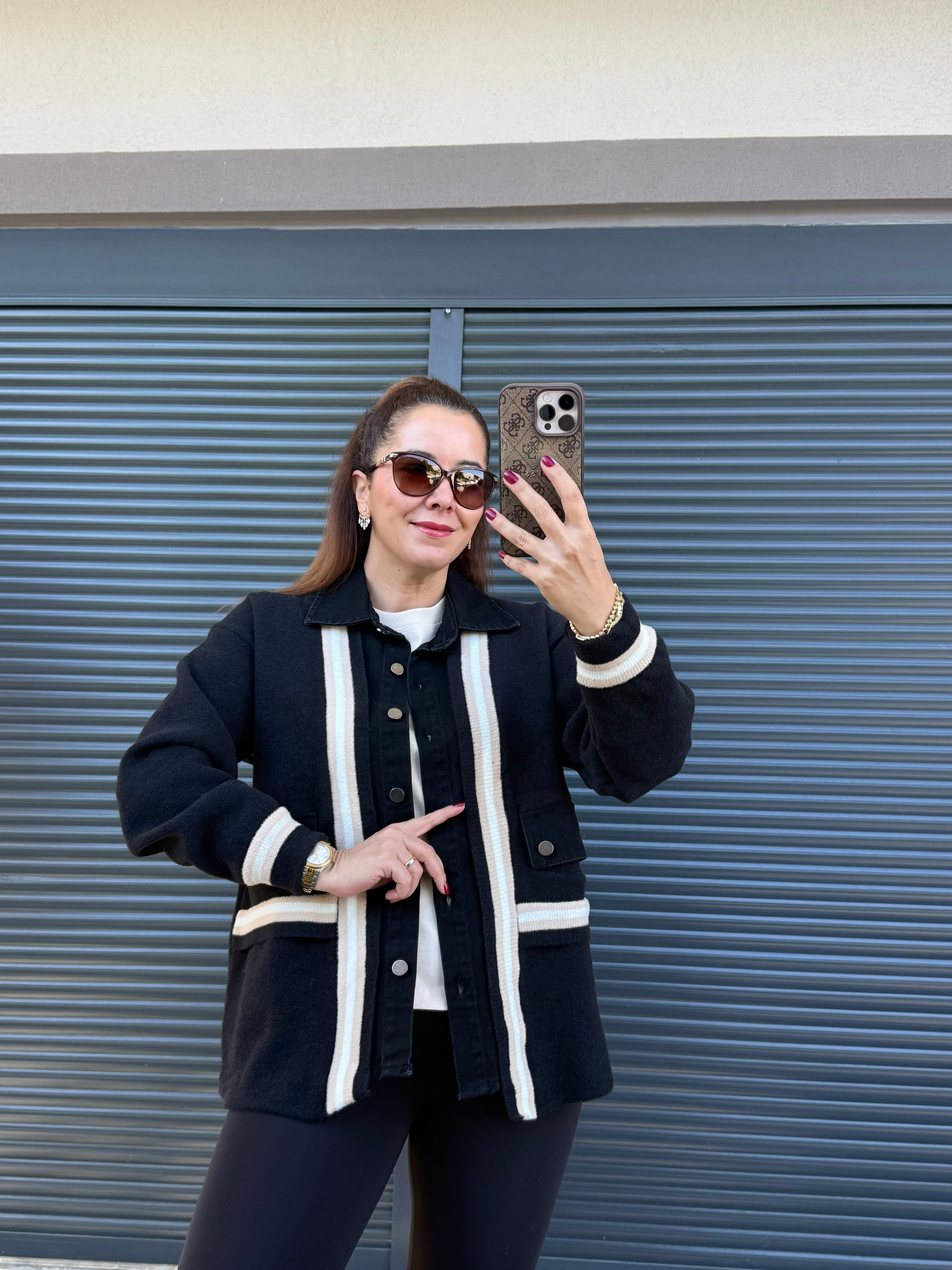 Denim Detaylı Kaşe Hırka