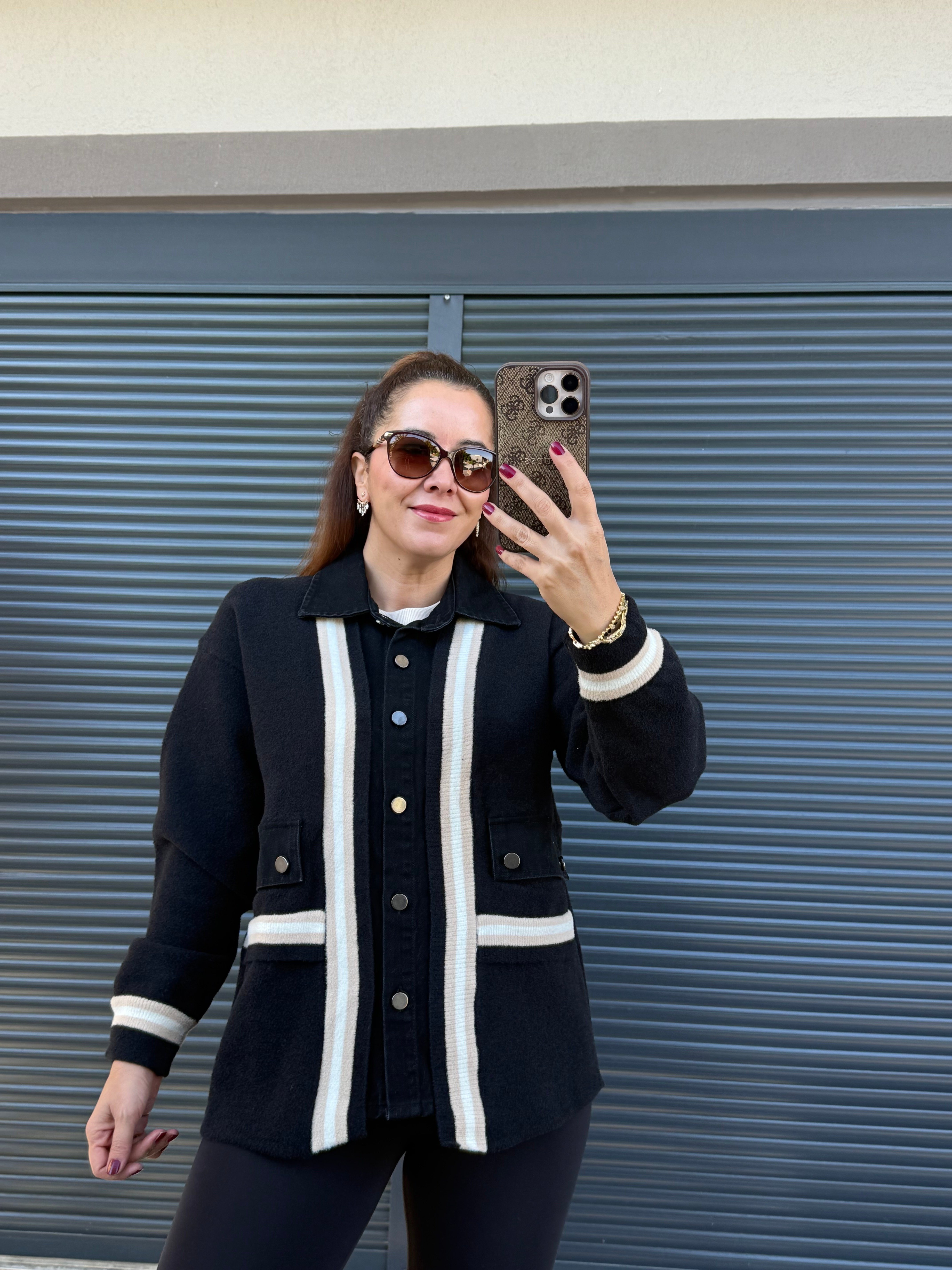 Denim Detaylı Kaşe Hırka