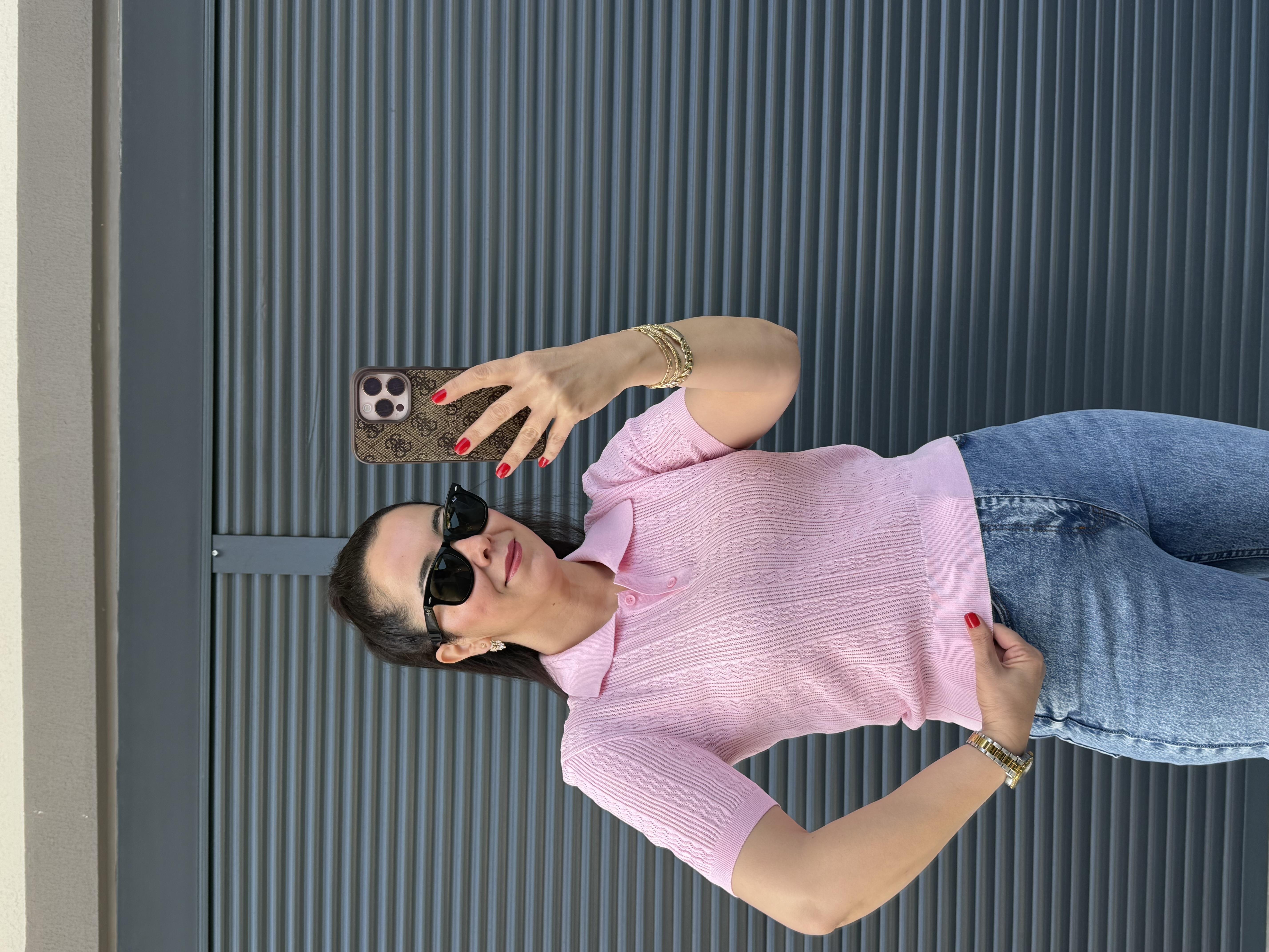 Dilvin Ajurlu Polo Yaka Bluz Pembe