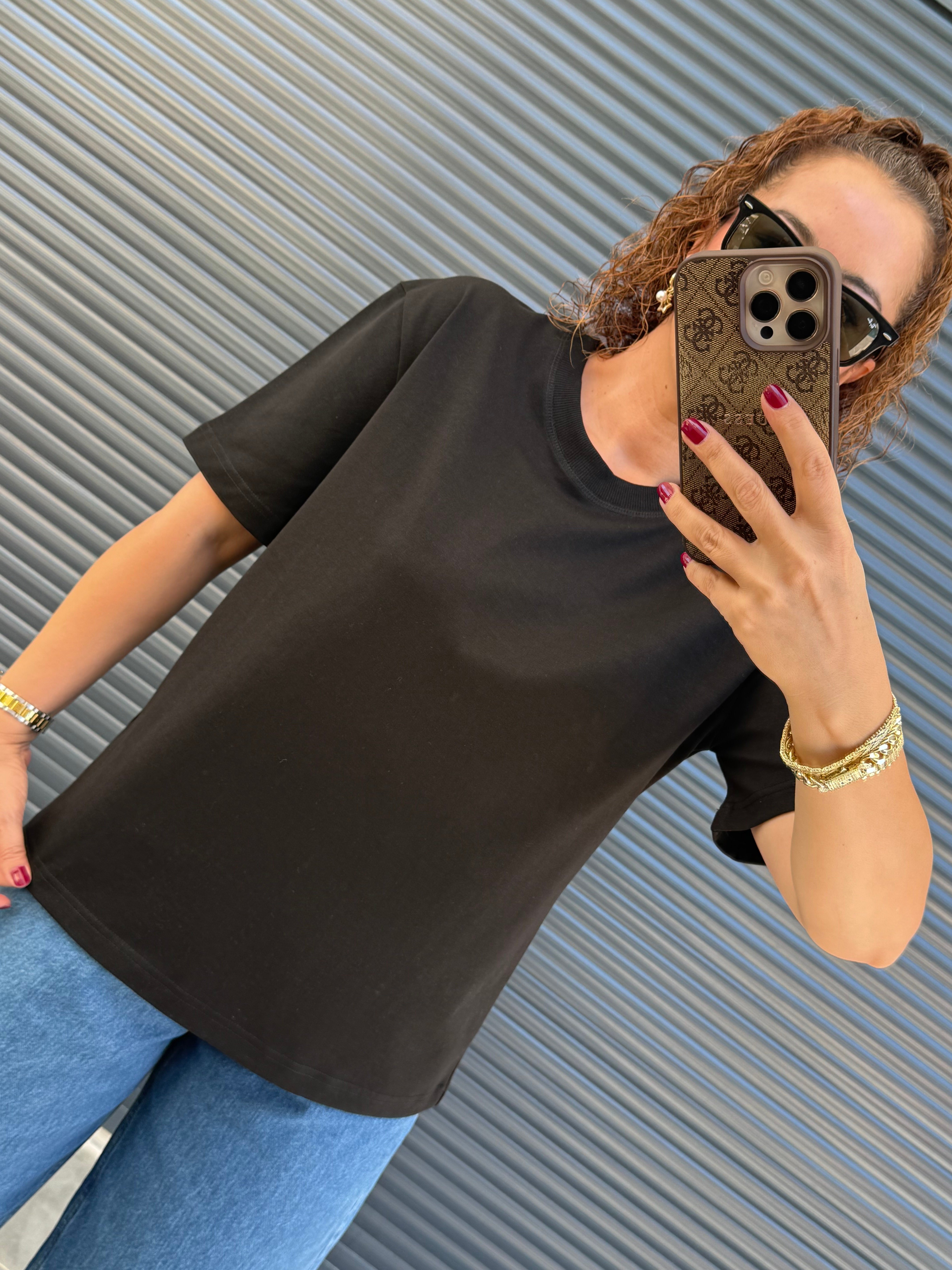 Dilvin Dekoratif Dikişli T-Shirt Siyah