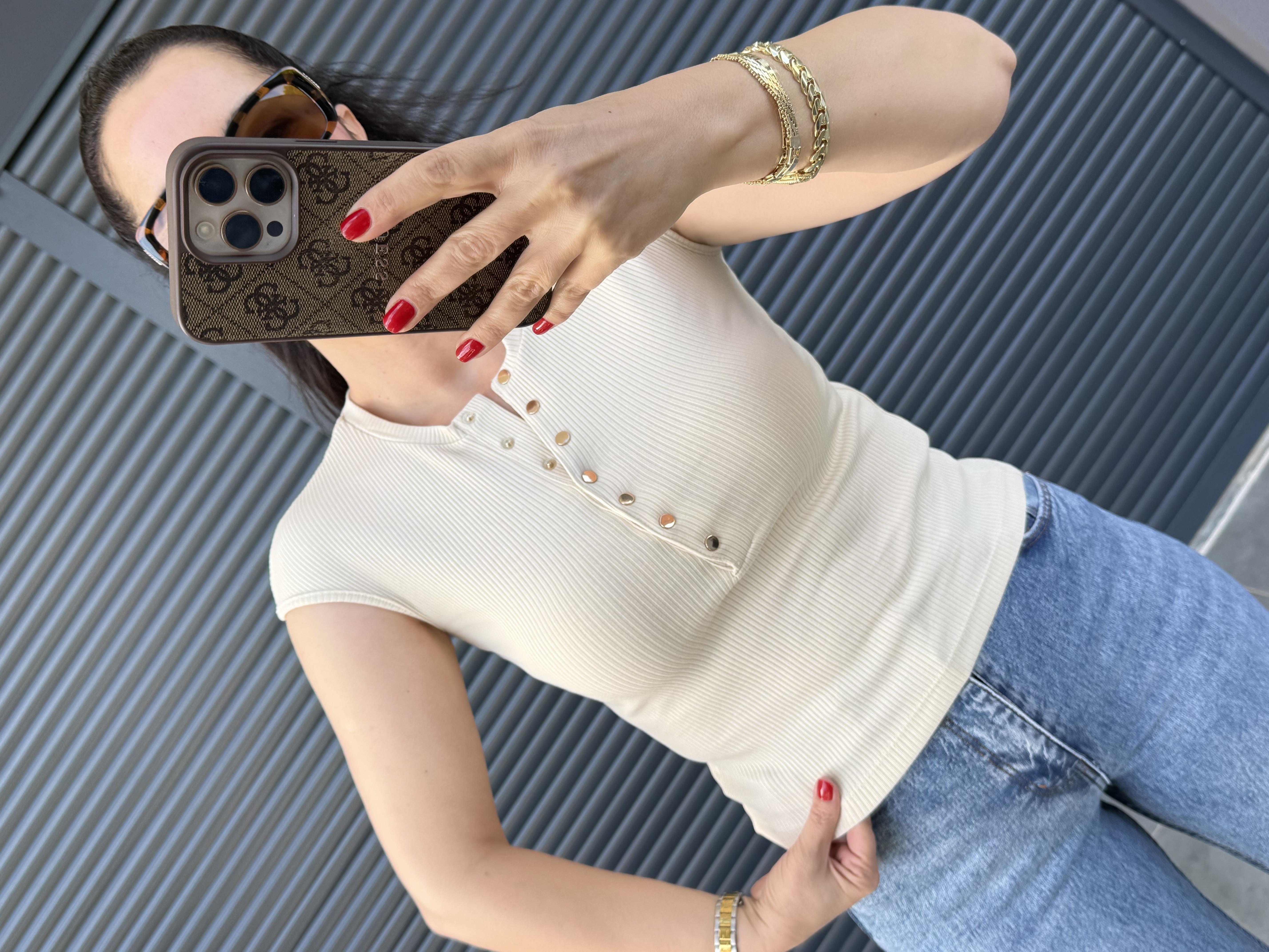 Dilvin Gold Çıtçıtlı Bluz Taş