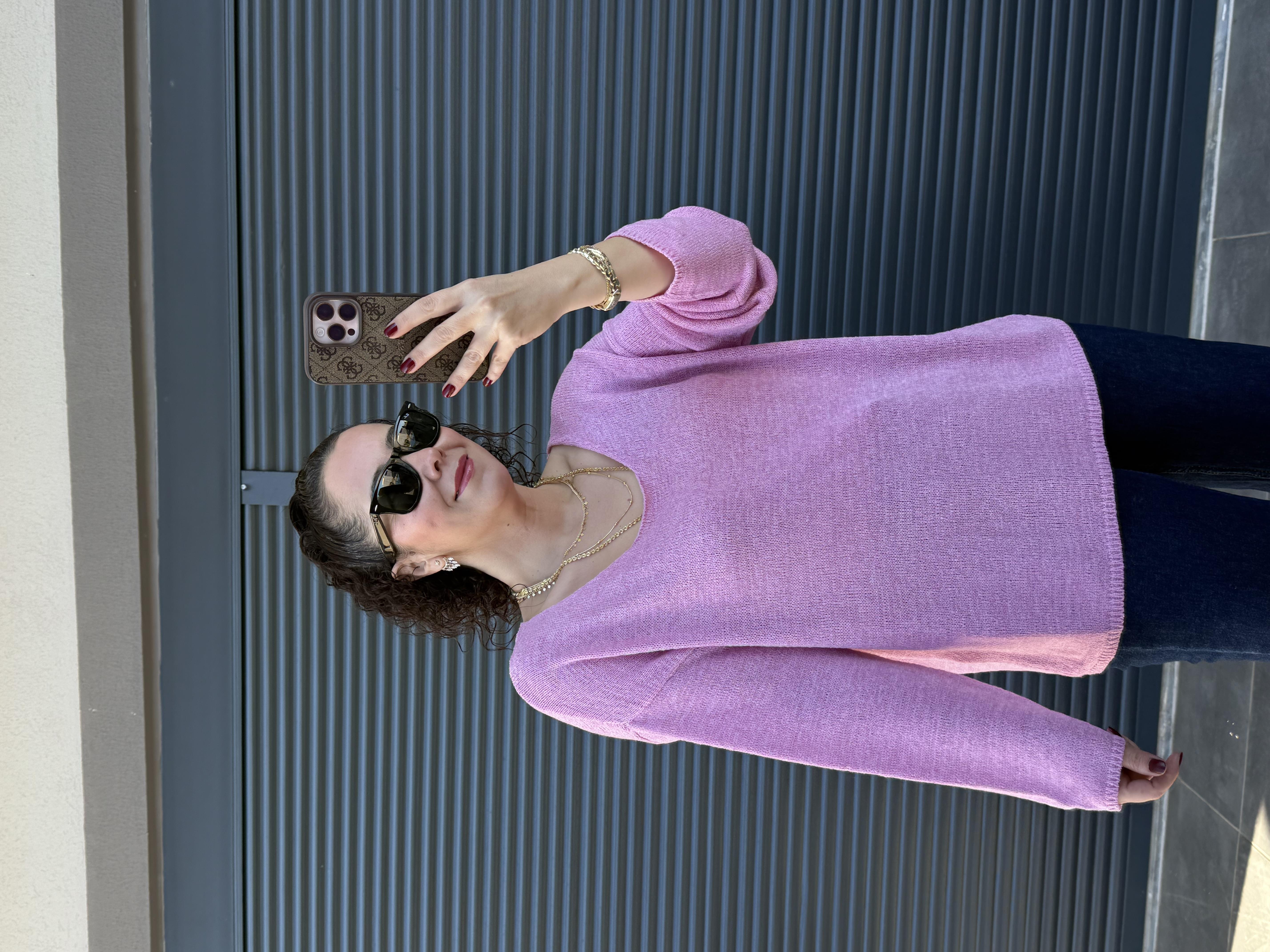 Dilvin Oval Yaka Yumuşak Dokulu Triko Pembe