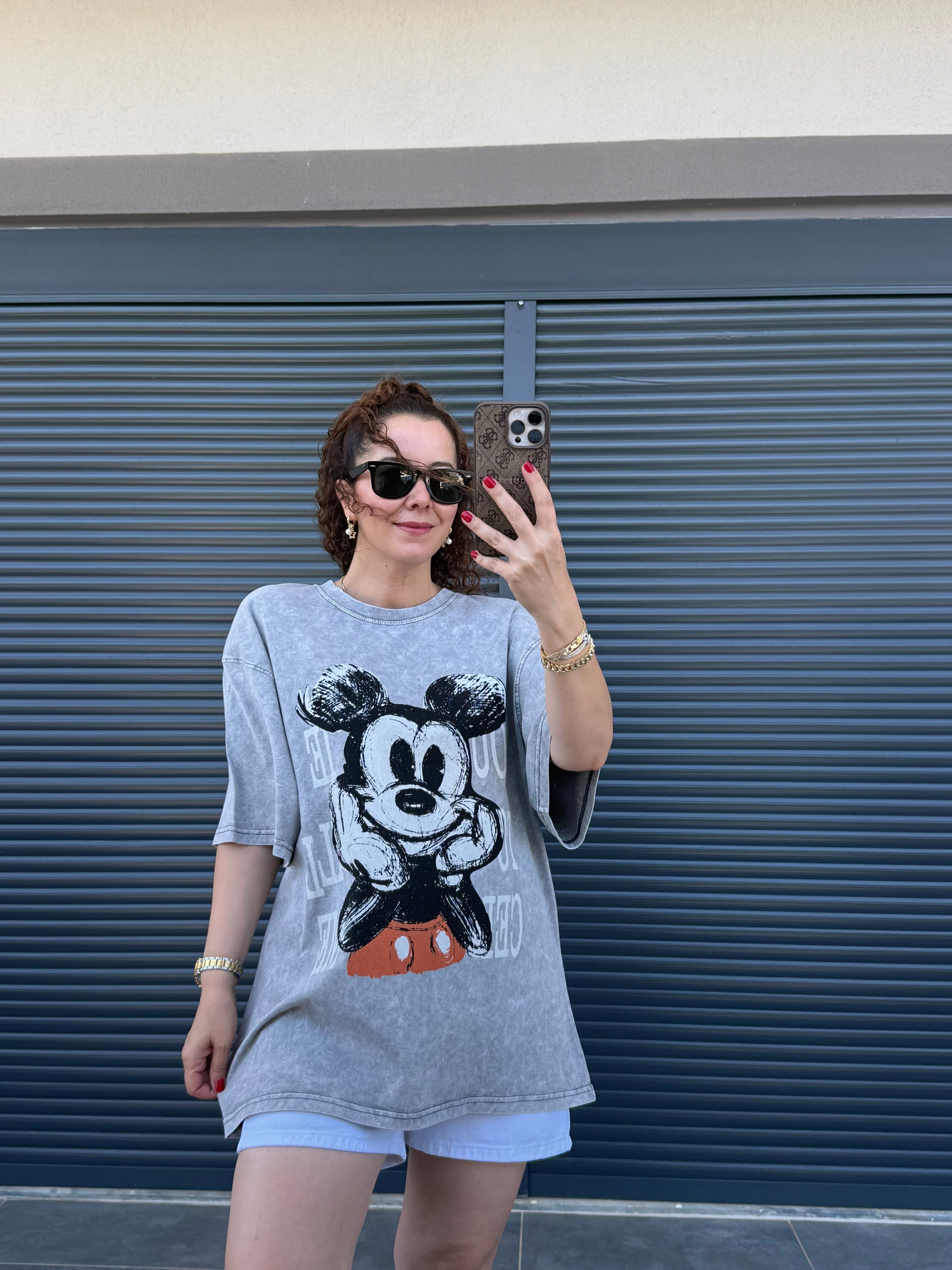 Eskitme You Mickey Oversize T-shirt Gri