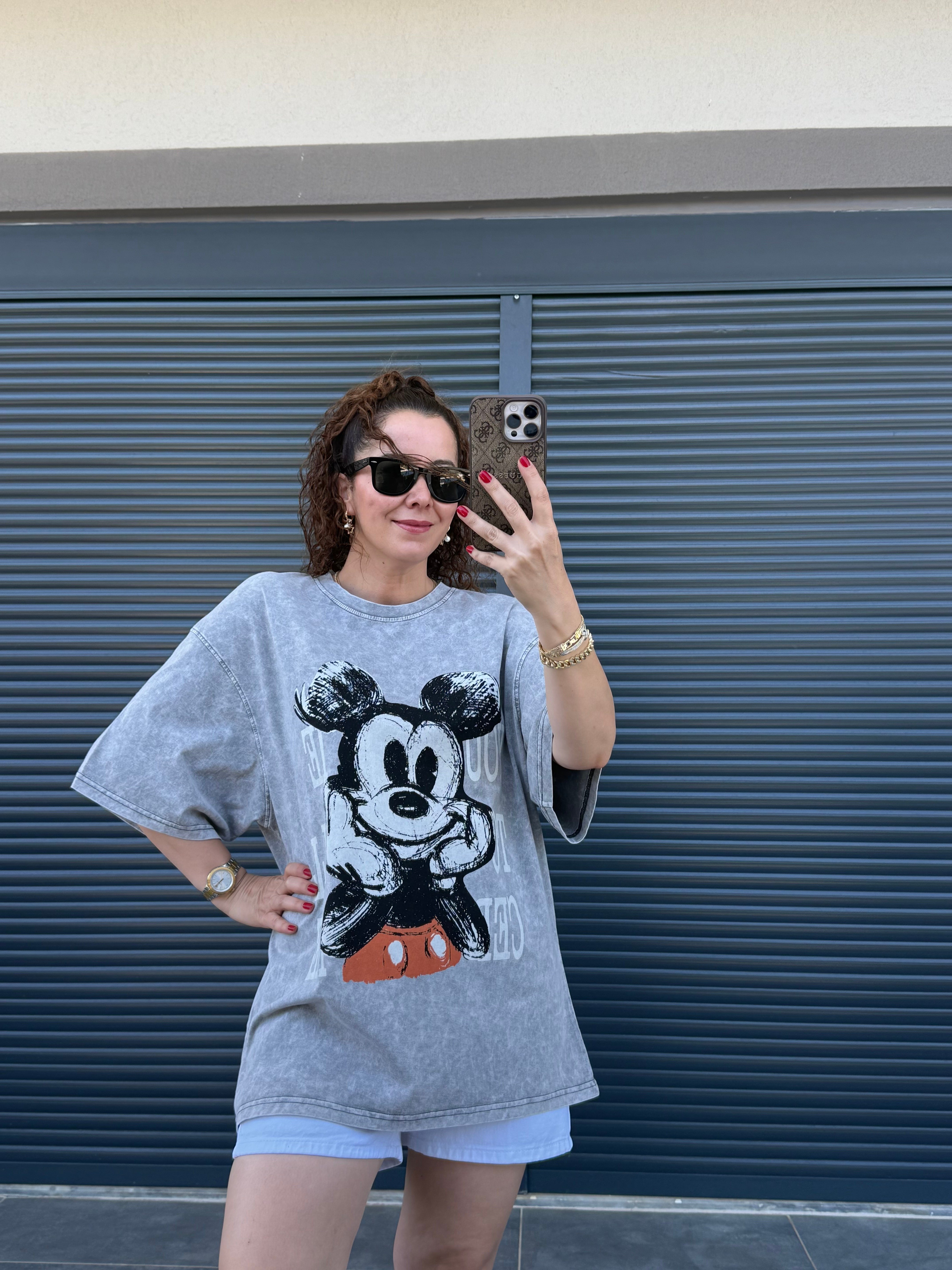 Eskitme You Mickey Oversize T-shirt Gri