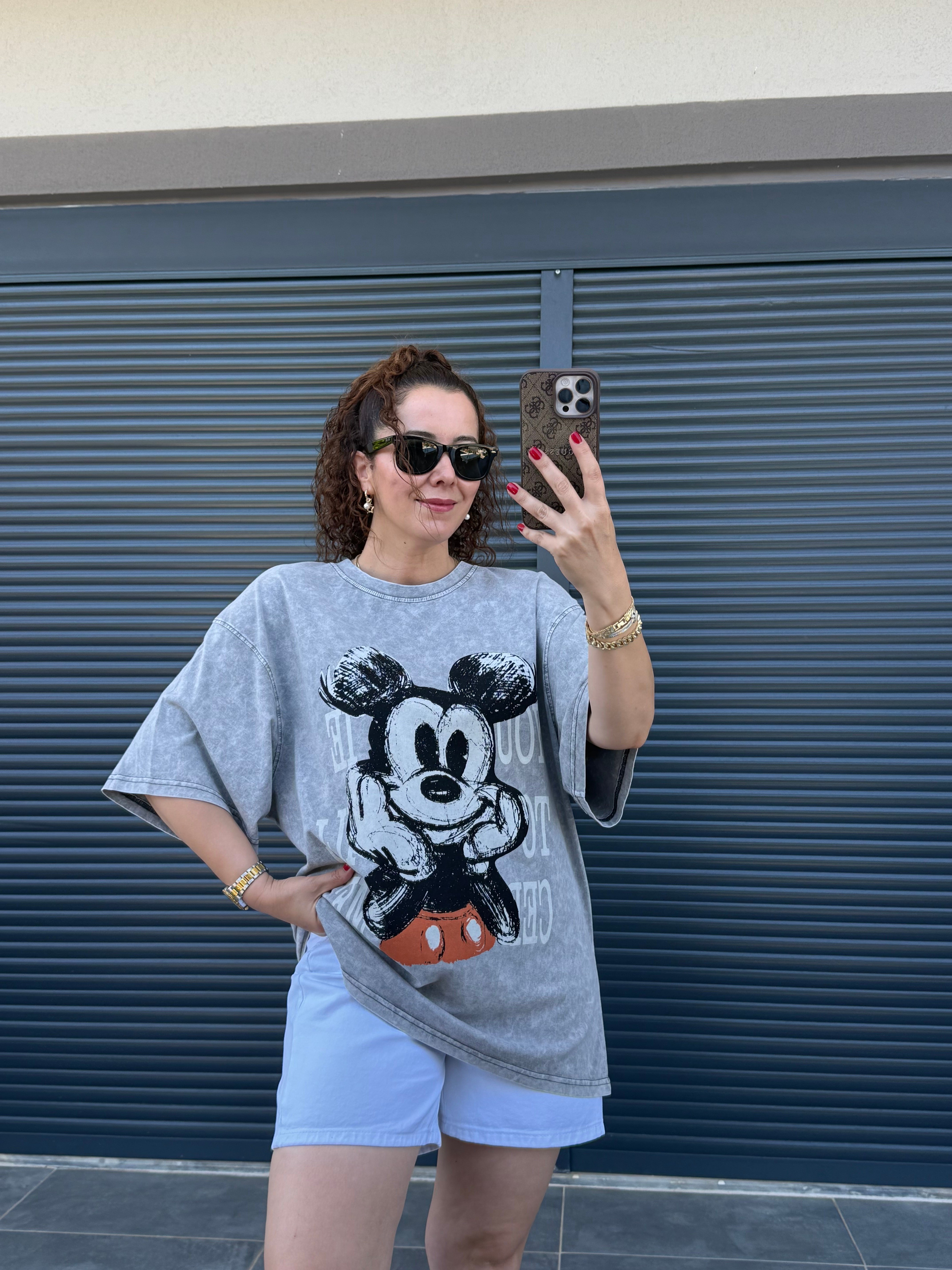 Eskitme You Mickey Oversize T-shirt Gri