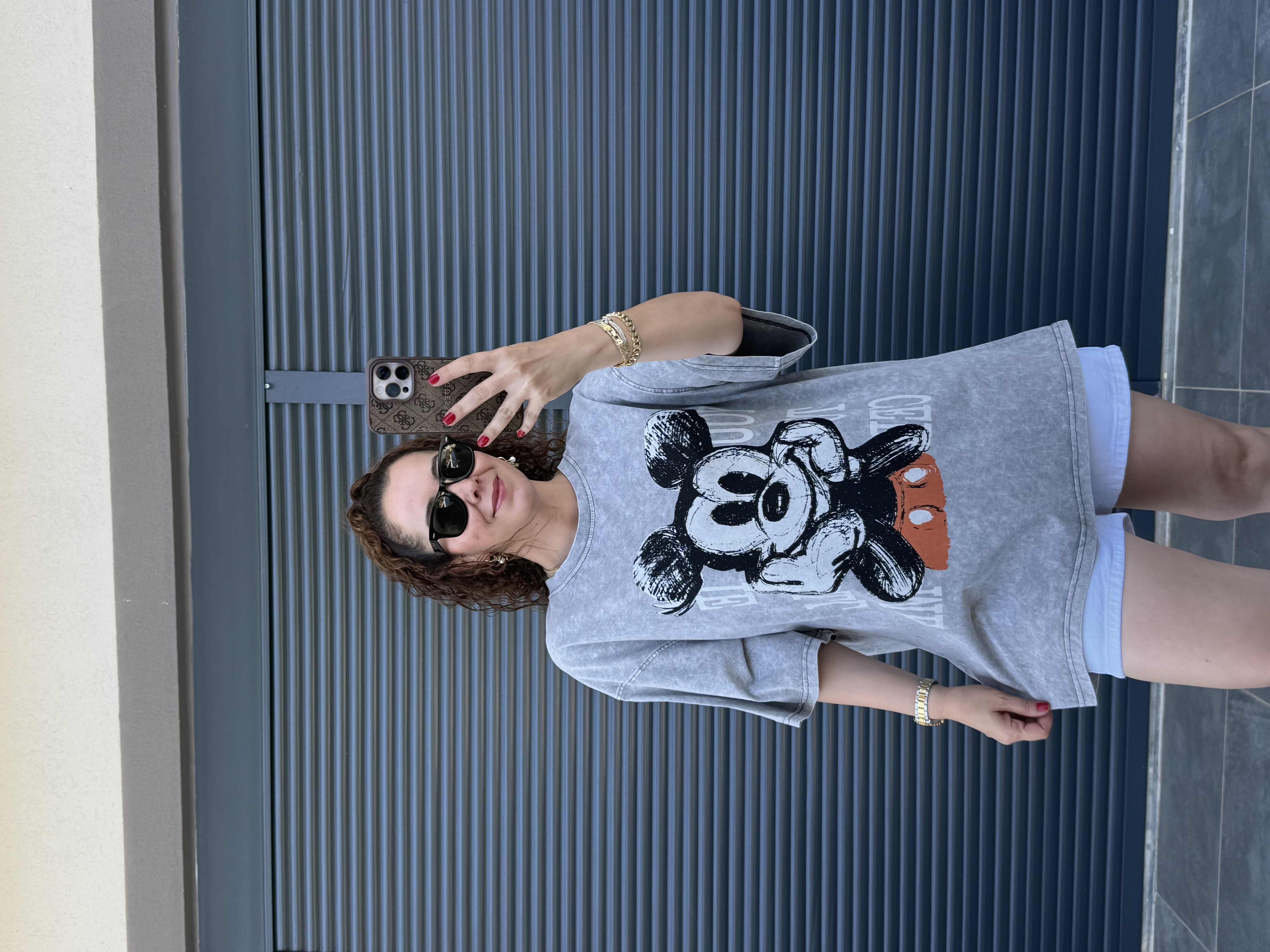Eskitme You Mickey Oversize T-shirt Gri