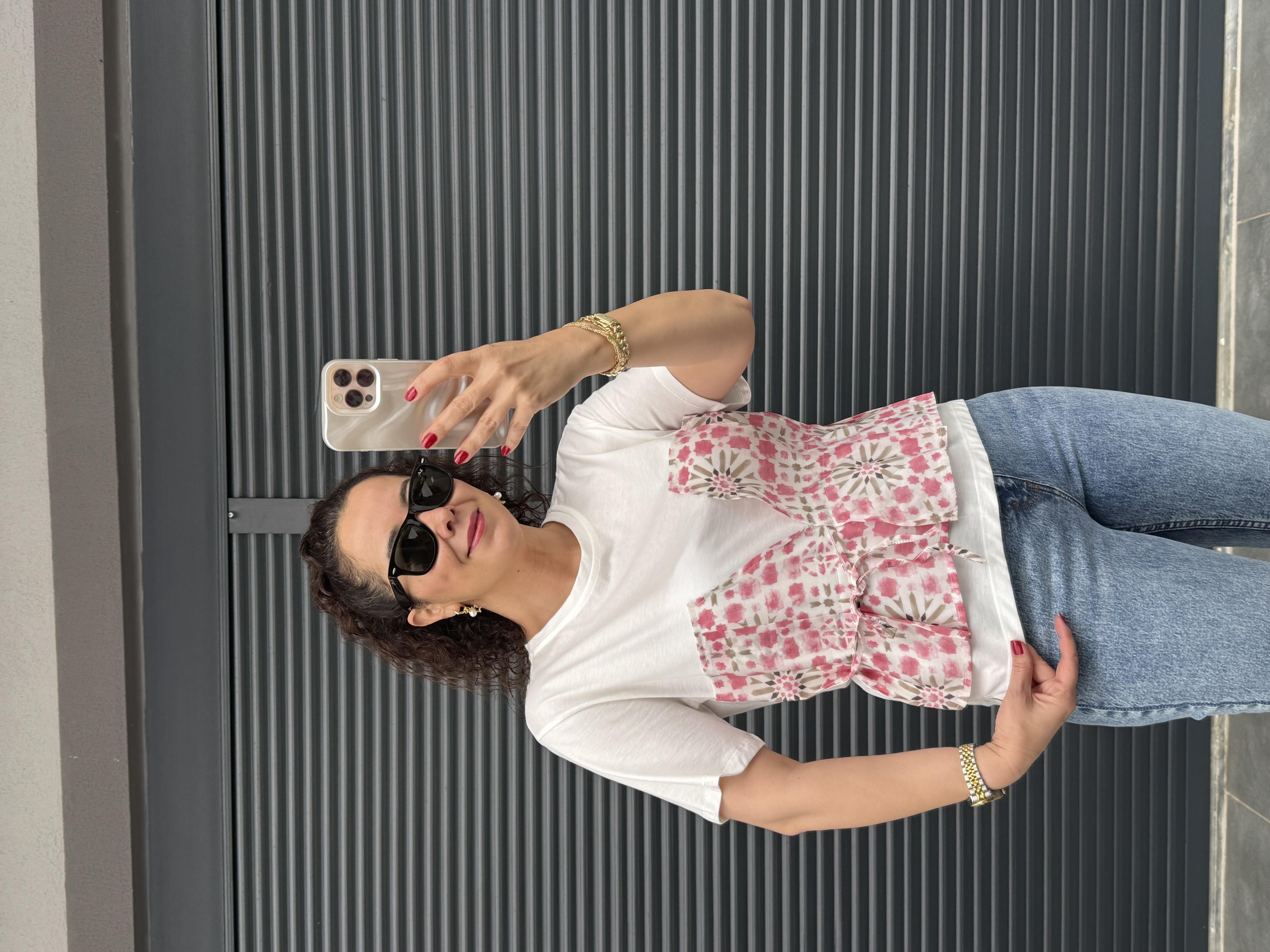 Etnik Desenli Tasarım T-shirt Pembe