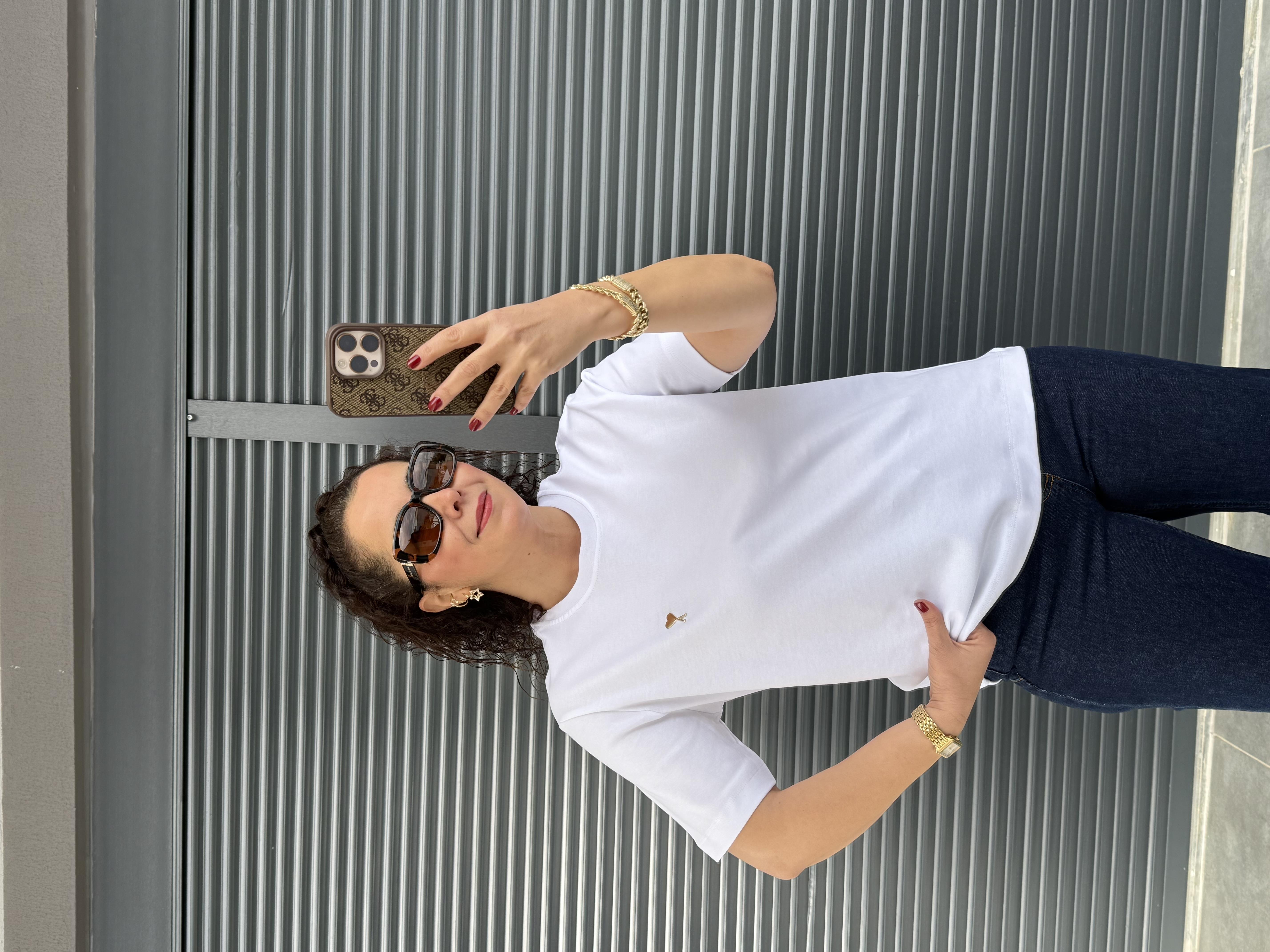 Gold Kalp Armalı Basıc T-shirt  Beyaz